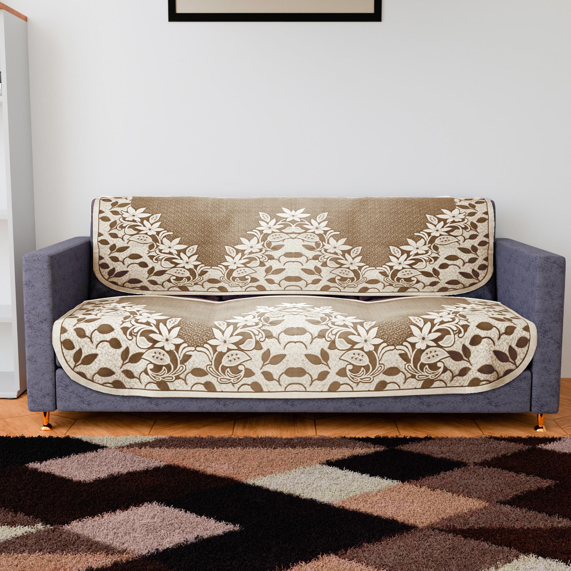 Kuber Industries Sofa Cover | 3-Seater Sofa Cover | Cotton Sofa Slip Cover | Sofa Slipcover Set | Sofa Cover for Living Room | Flower-Long Sheet Sofa Cover | Brown-image-19