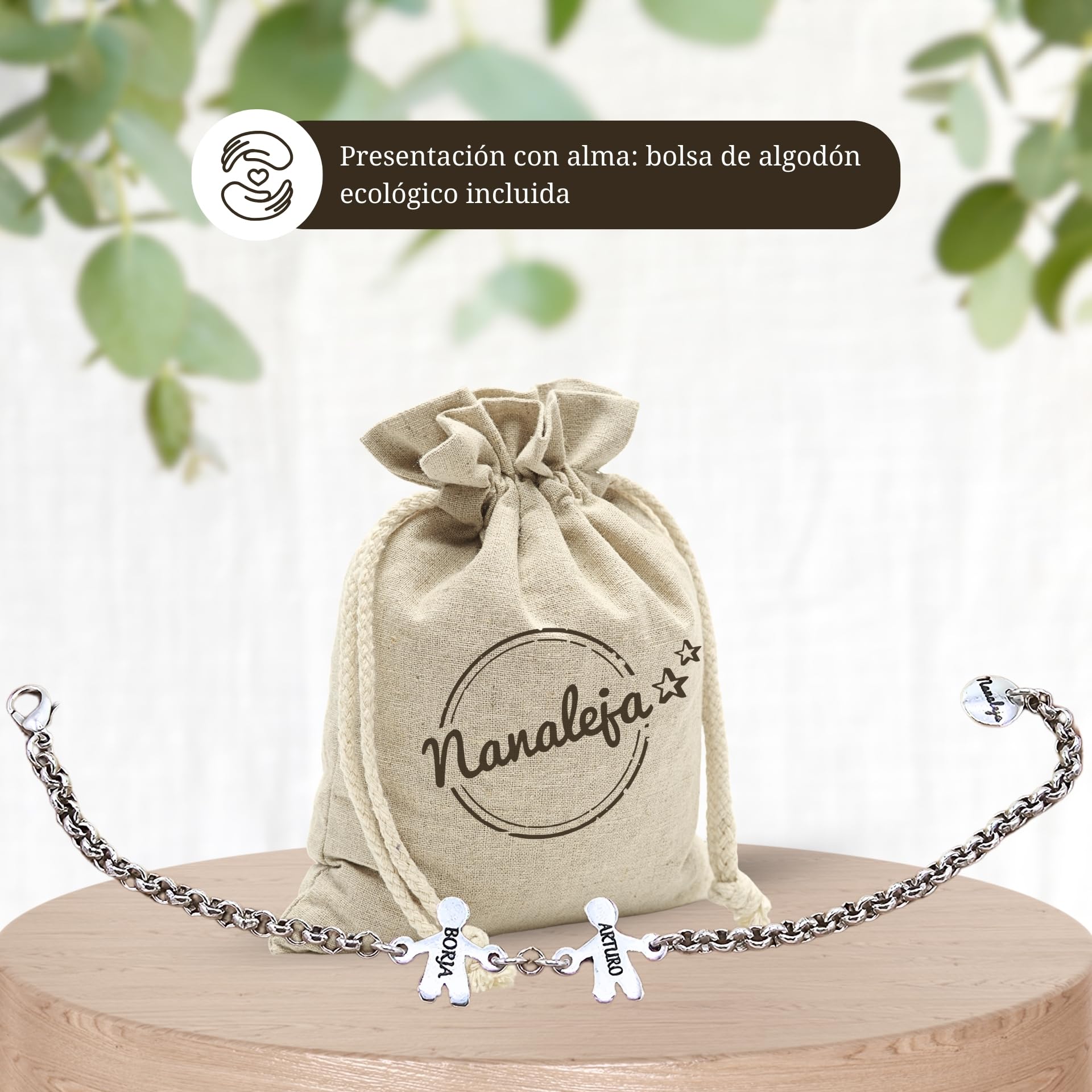 Pulsera nombre hijos - Nanaleja - pulseras personalizadas con nombre - bañado todo en plata - pulsera con nombre personalizado - pulsera abuela - puedes poner hasta 6 niños/as