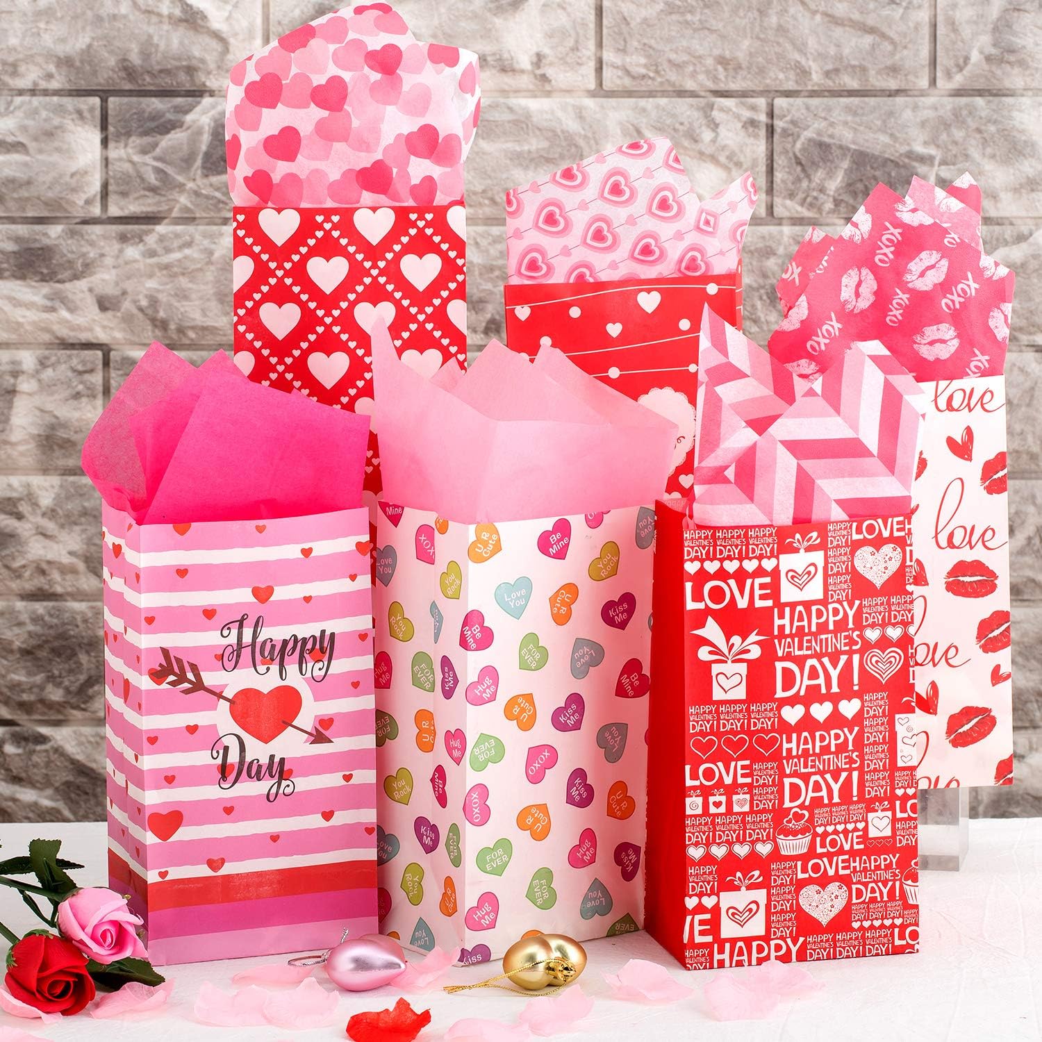 Whaline 120 Sheets Valentines Tissue Paper, Assorted Love Heart Design Gift Wrapping Paper for Arts Crafts, Gifts, DIY, Birthdays, Weddings, Showers