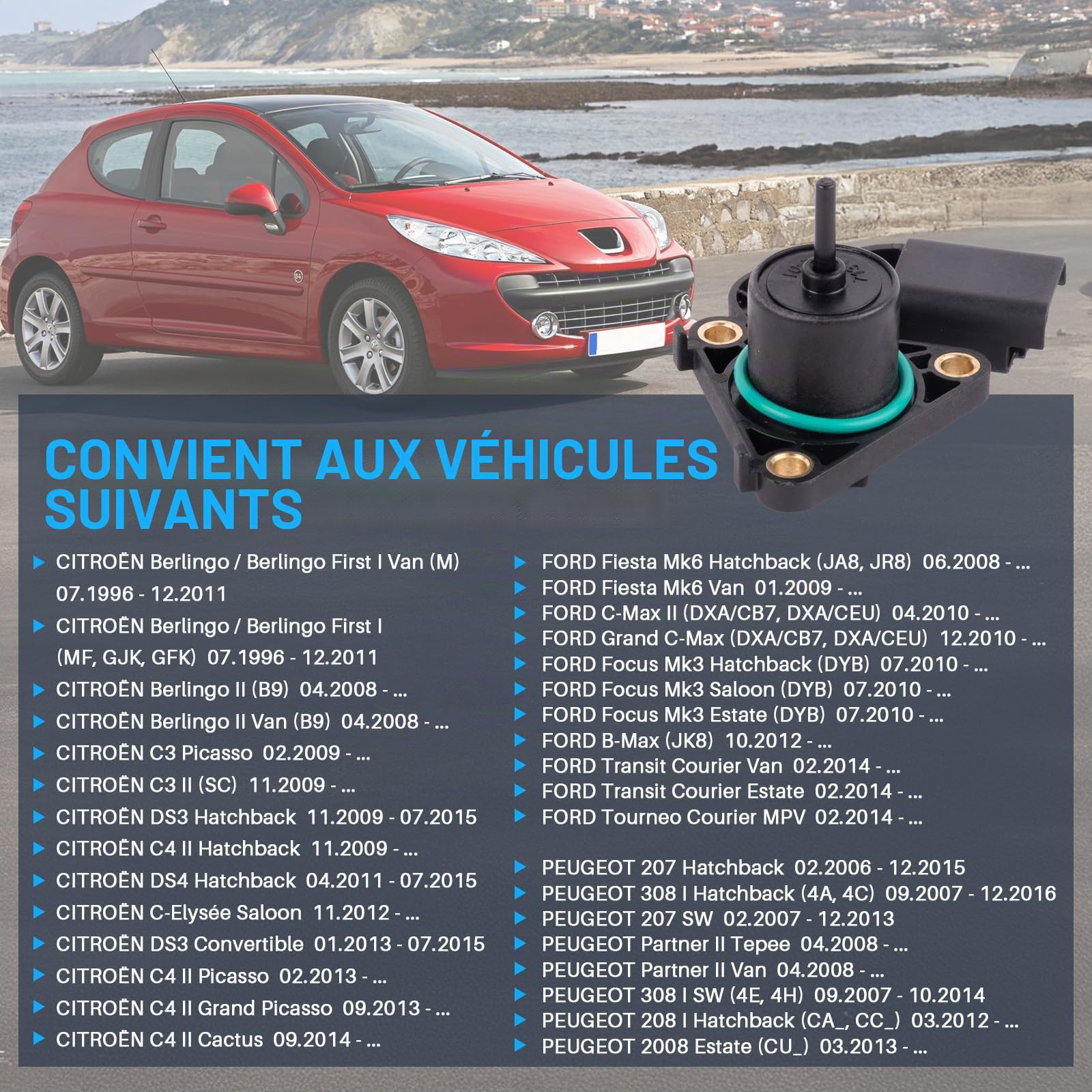 Capteur de position pour actionneur de turbo, Capteur de position pour actionneur turbo, Moteur d'actionneur de soupape de décharge de turbo compatible avec C3 II A51 C4 B7 DS3 207 9673283680
