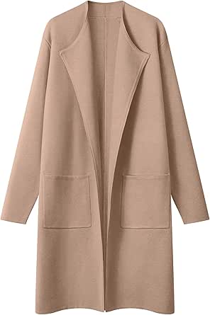 MEROKEETY Women&#39;s Open Front Coatigan Sweater Long Sleeve Casual Knit Lapel Cardigan Coat with Pockets