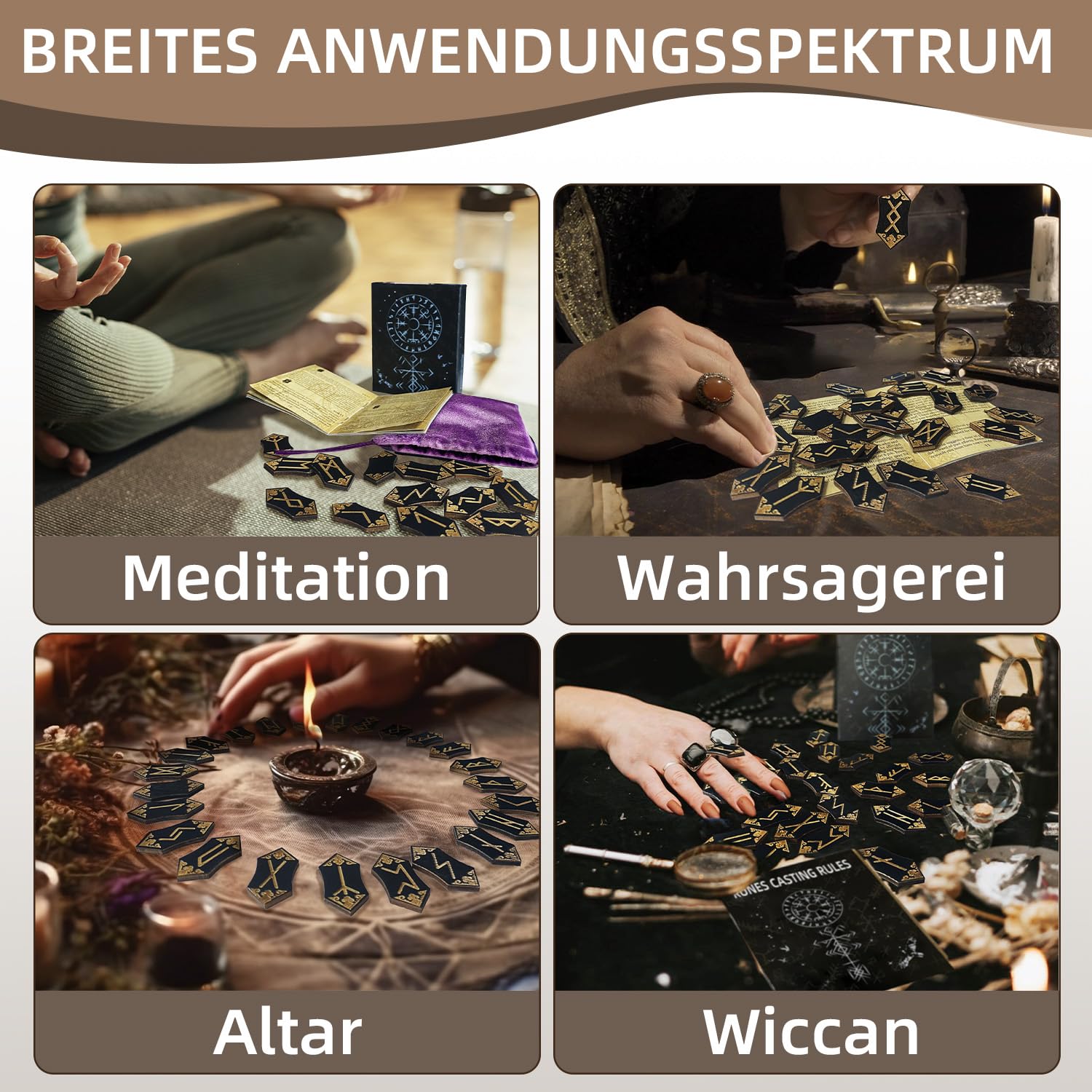 Runenset, 25 Stück hölzerne Wikinger-Runen, Runenstein-Set mit Begleitbuch, Samtbeutel, nordische Runen für Anfänger, Hexerei/Wahrsagerei/Meditation/Spiritualität