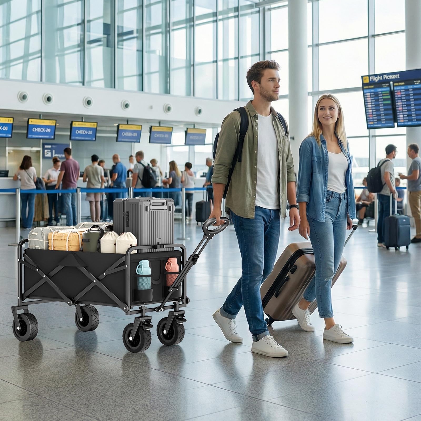 100L carrellino spiaggia, carrello spiaggia ruote grandi ad alta portata, grandi ruote fuoristrada, capacità 100KG carrello con ruote portatutto spiaggia per Giardino, Campeggio, Spese