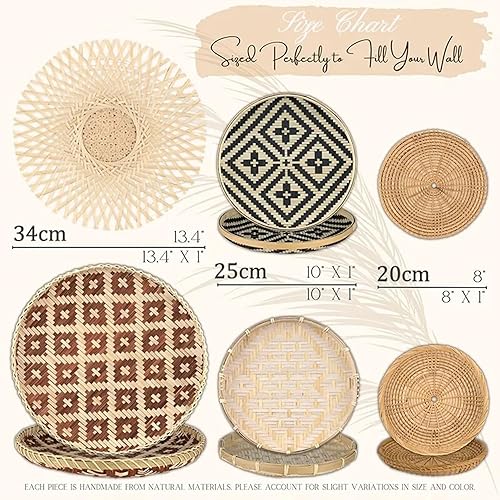 Miniatura 2 de Set of 6 Rattan Bamboo Wicker Wall Basket Hanging Wall Decor Boho Home Seagrass Woven Wall Decoration Straw Woven Plate Rustic Farmhouse Bedroom
