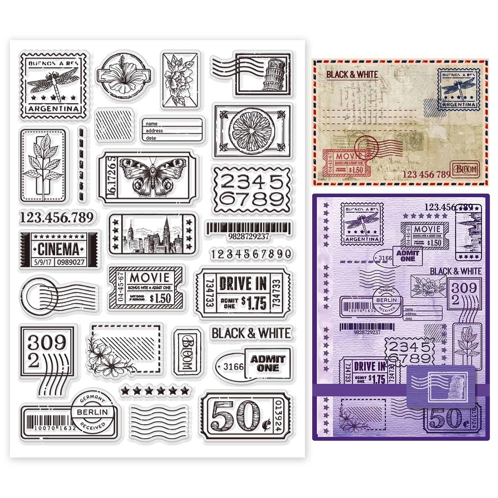INFUNLY Vintage Tickets Stamps for Card Making DIY Postmarks Postage Silicone Clear Rubber Stamps for Cards Making Scrapbooking Photo Journal Album Decor 11.7x8.3Inch — image 1