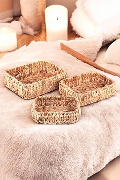 Deconox Natural Handmade, Square Curved Organizer 3-Piece Wire Mesh Basket - 32cm-28cm-24cm 3 Size Set