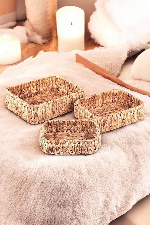 Deconox Natural Handmade, Square Curved Organizer 3-Piece Wire Mesh Basket - 32cm-28cm-24cm 3 Size Set