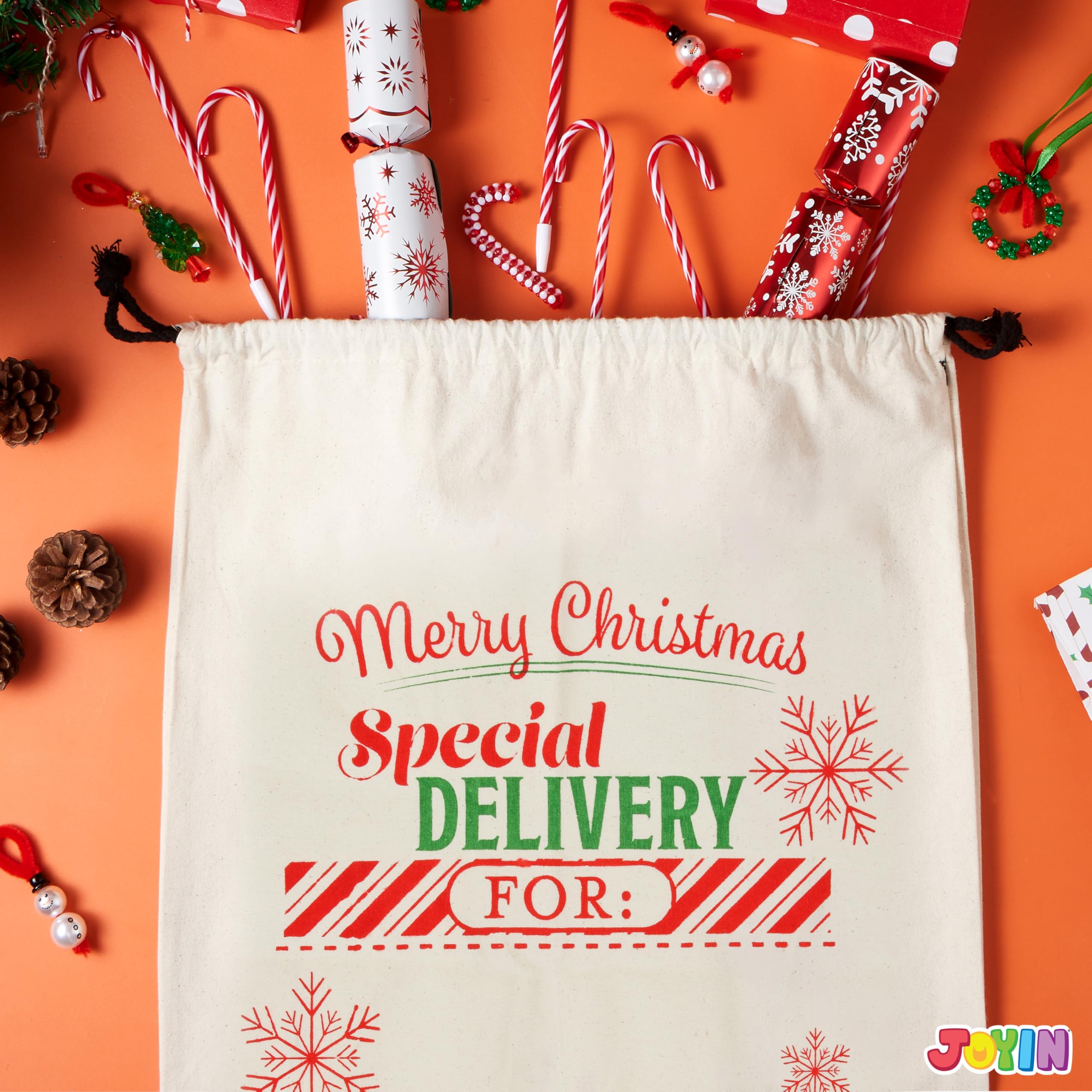 JOYIN 3 Paquetes de Bolsas de Regalo para Navidad, Saco de Arpillera de Papá Noel con Cordón de 66 x 48 cm para Almacenamiento de Paquetes Grandes de Navidad
