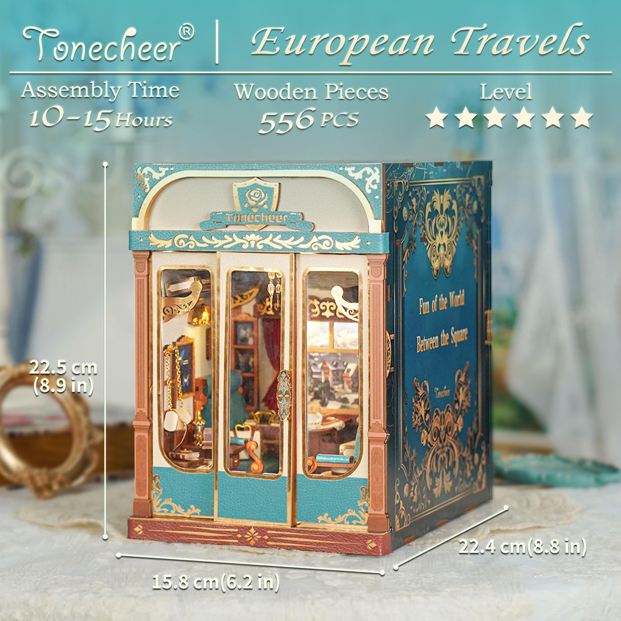 Tonecheer Motion Scene Book Nook Kits, Set di Accessori per l'infinito in Ferro Europeo, Puzzle 3D, Fermalibri in Legno per Adulti, Booknooks fai da te in Miniatura per la Decorazione
