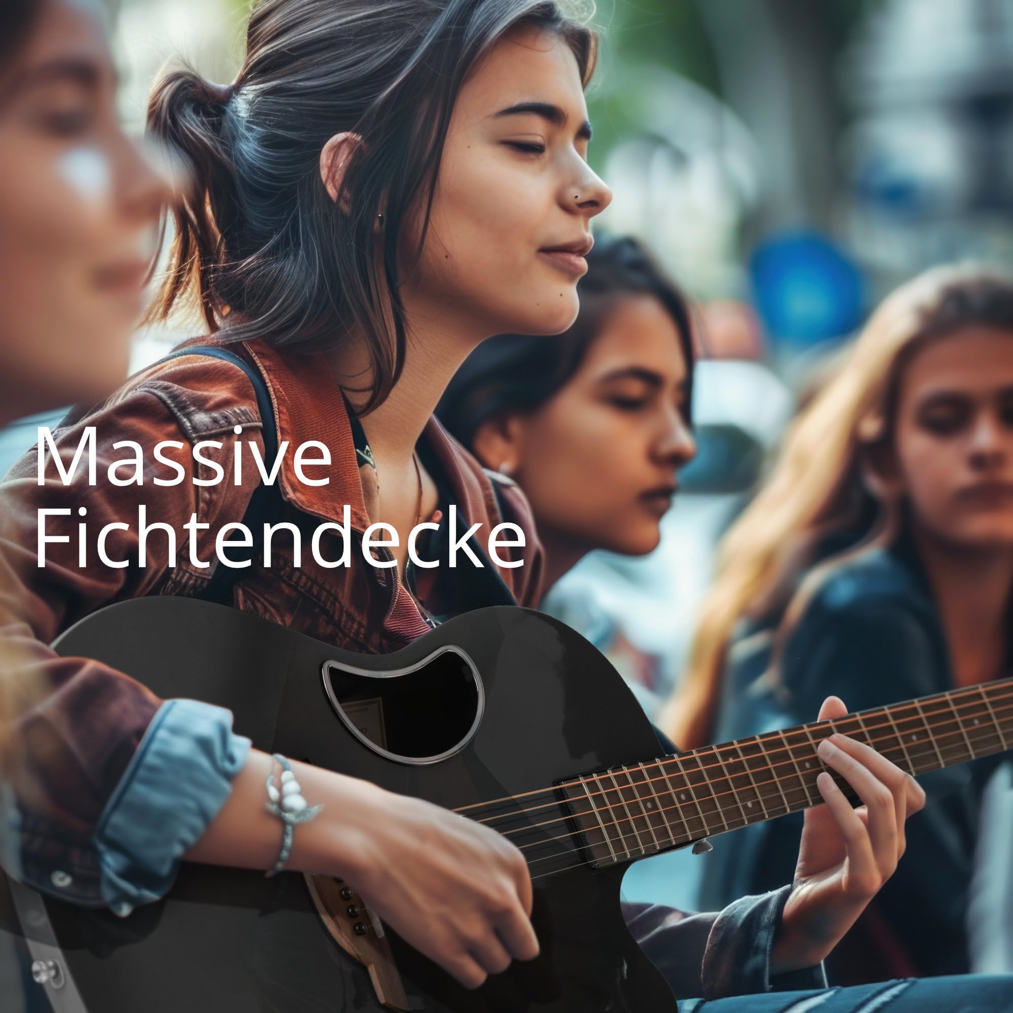 Classic Cantabile CS-100TQ Westerngitarre – Gitarre mit seitlichem Schallloch – Decke: massive Fichte, Boden & Zarge: Carbonfaser, Griffbrett/Hals: Technical Wood/Okoume – Akustik Gitarre in Schwarz