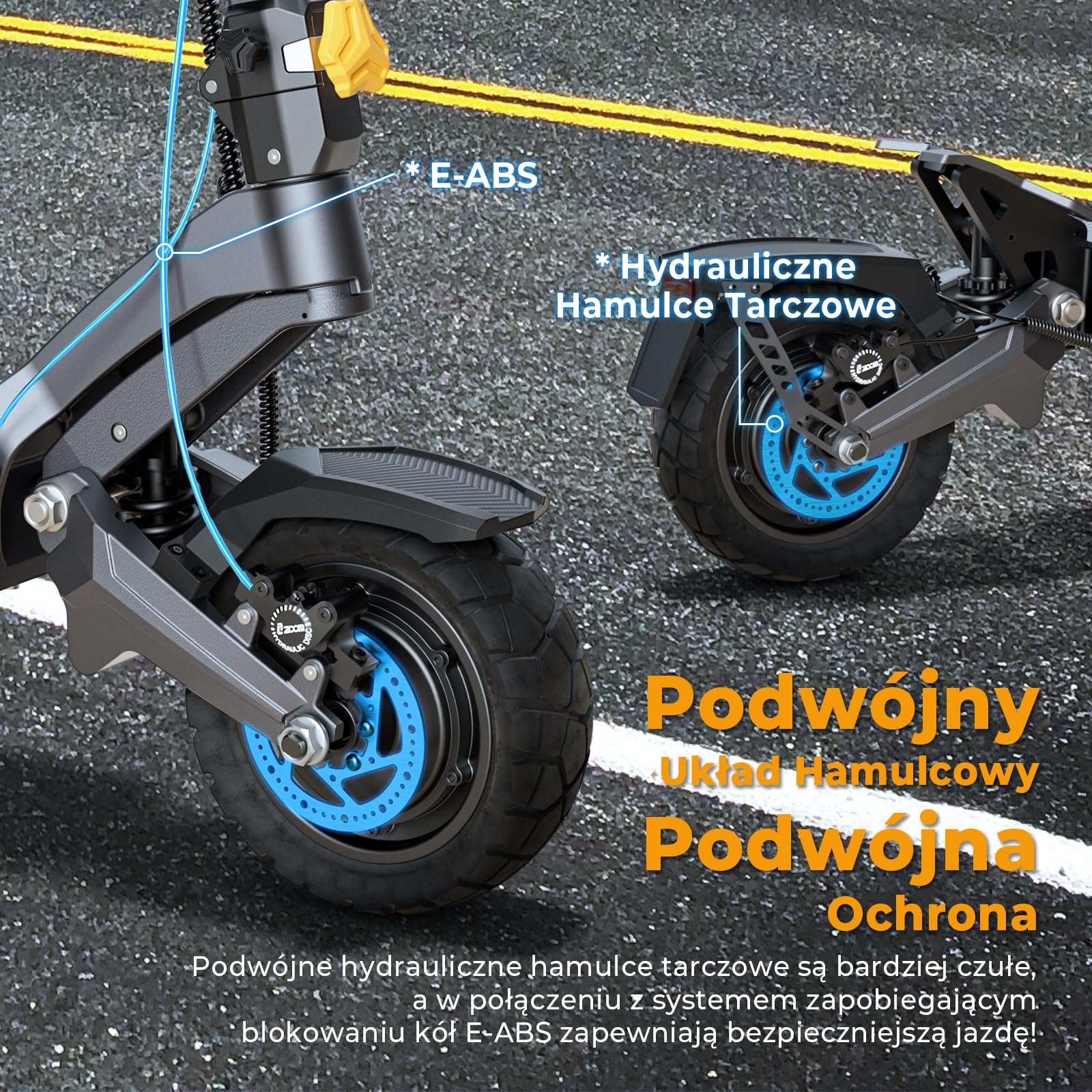 Ausom DT2 Pro Hulajnoga elektryczna dla dorosłych, akumulator 23,4 Ah 52 V, zasięg 100–115 km, koła terenowe 10x3,0", składana hulajnoga elektryczna