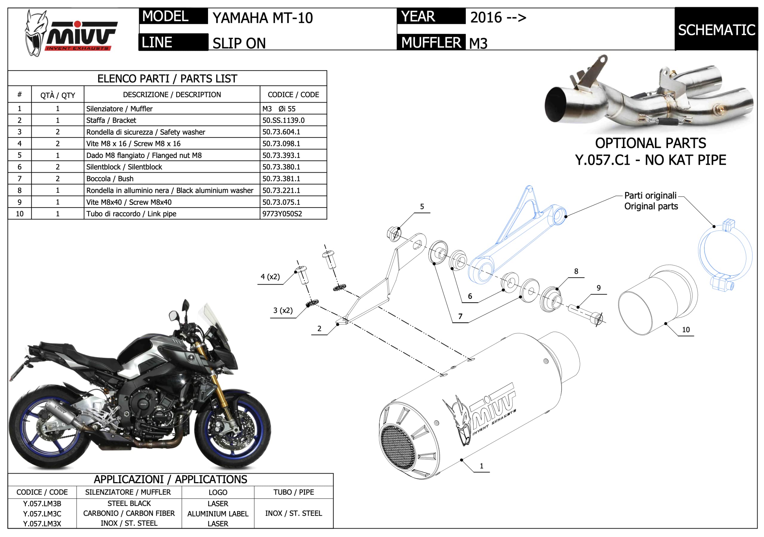 mivv scarico omologato cat-oem mk3 inox compatibile con yamaha mt10 mt-10 2016 2017 2018 2019 2020 2021 2022 mototopgun