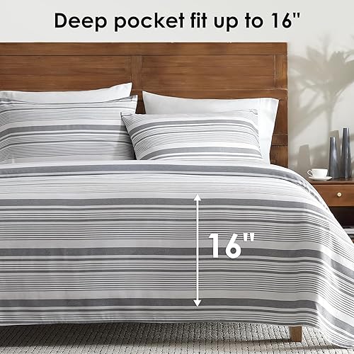Miniatura 3 de ClevaHome - Juego de sábanas clásicas con rayas - Juego de 4 piezas de sábanas súper suaves y transpirables con bolsillo profundo, comodidad