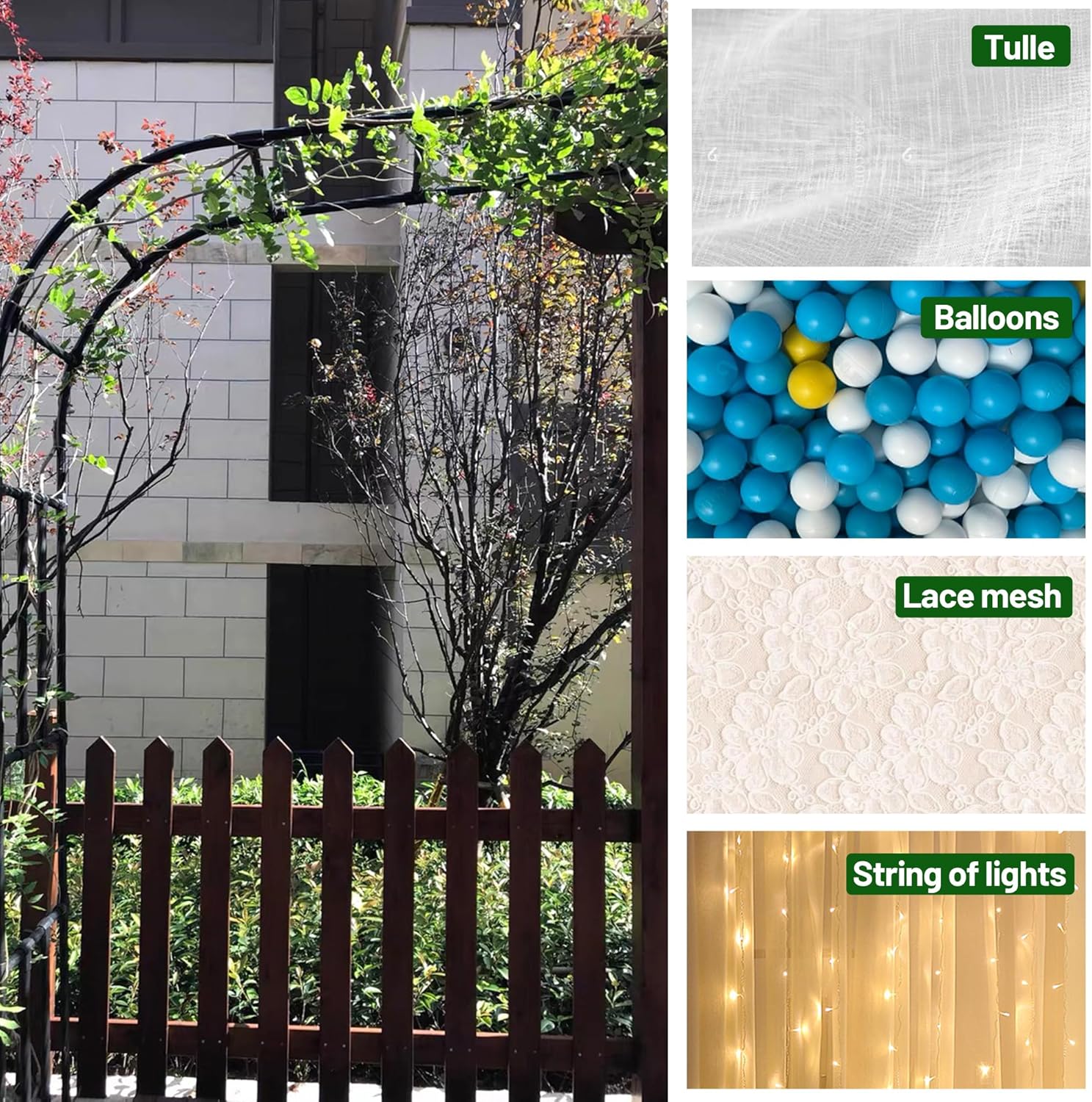 Twira Half Side Garden Arch Trellis, 7.9FT Metal Arbor Trellis for Climbing Plants Outdoor, Black Half Arch Wedding, Garden Archway Arbors and Trellises Decoration for Lawn, Patio, Backyard