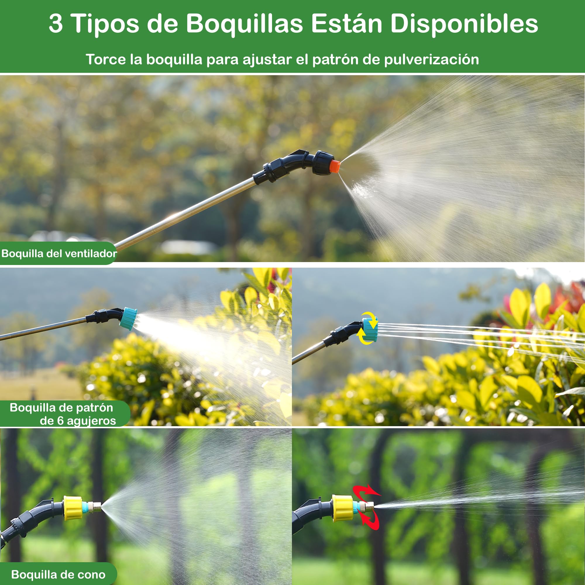 Pulverizador Eléctrico para Plantas, Pulverizador de Presión a Batería Recargable, Pulverizador de Jardín con 3 Boquillas Regulable, Lanza de Pulverización Indicador de Nivel de Batería (5L)