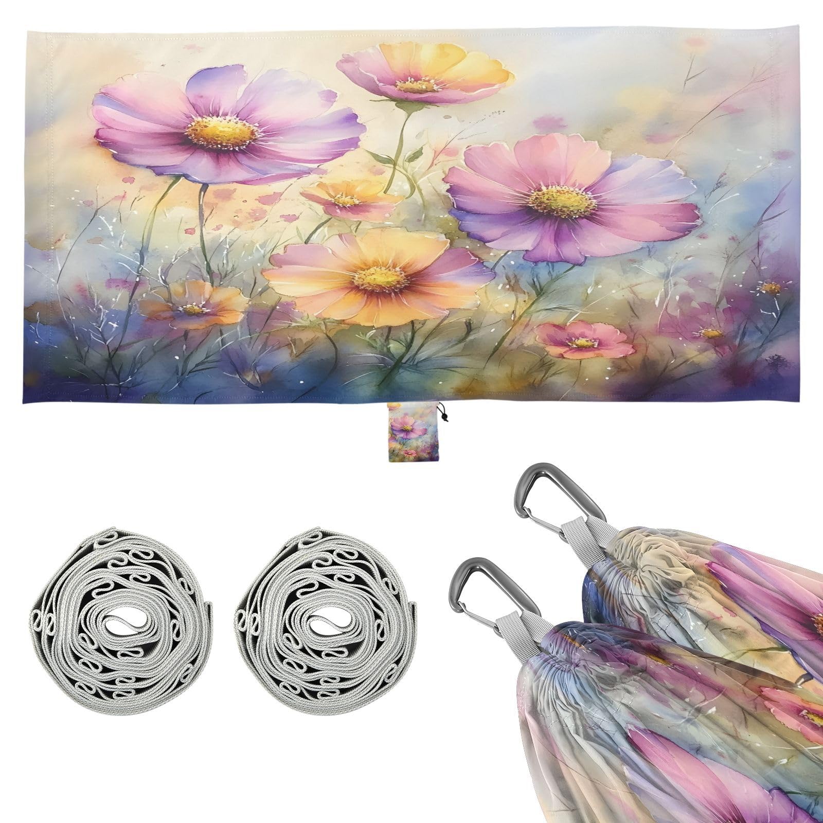 ATTX Watercolor Wildflowers Camping Hammock - Lightweight & Portable Hammocks, Heavy Duty 330lbs Capacity for Indoor, Hiking, Backpacking, Travel, Backyard, Beach#93