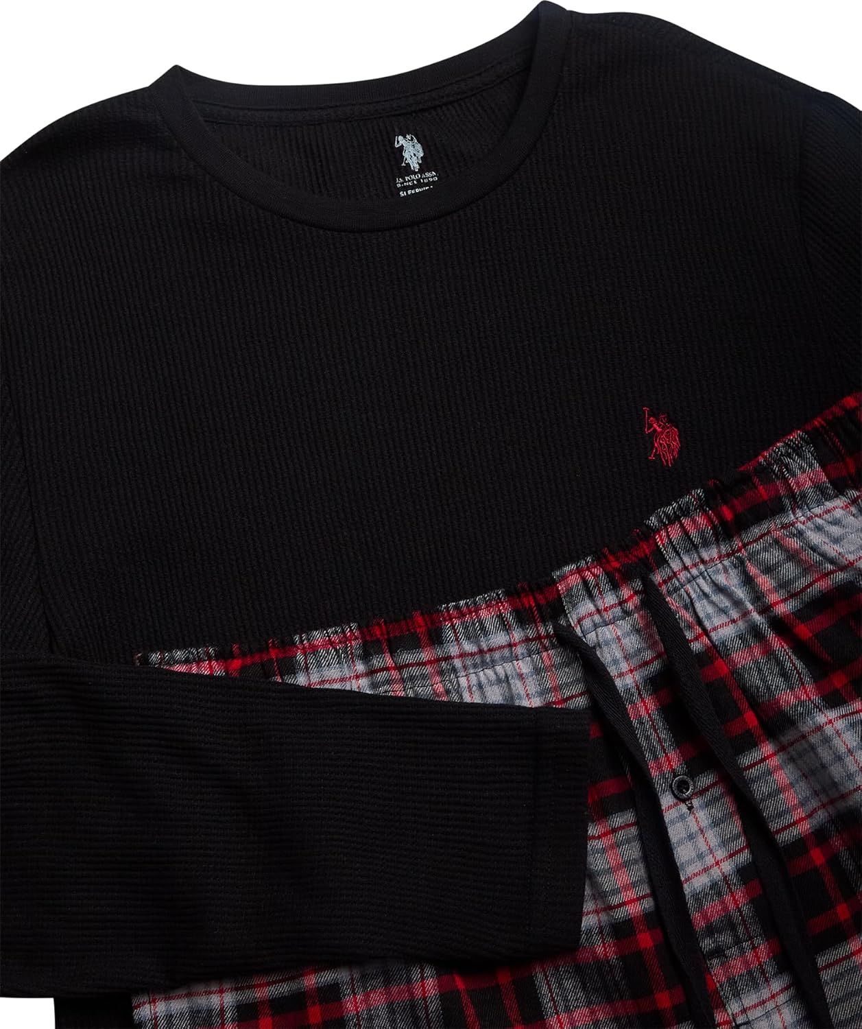 U.S. Polo Assn. Mens Thermal Pajama Set - 2 Piece Waffle Knit Long Sleeve Shirt and Plaid Pajama Pants for Men (S-XL) - Image 3