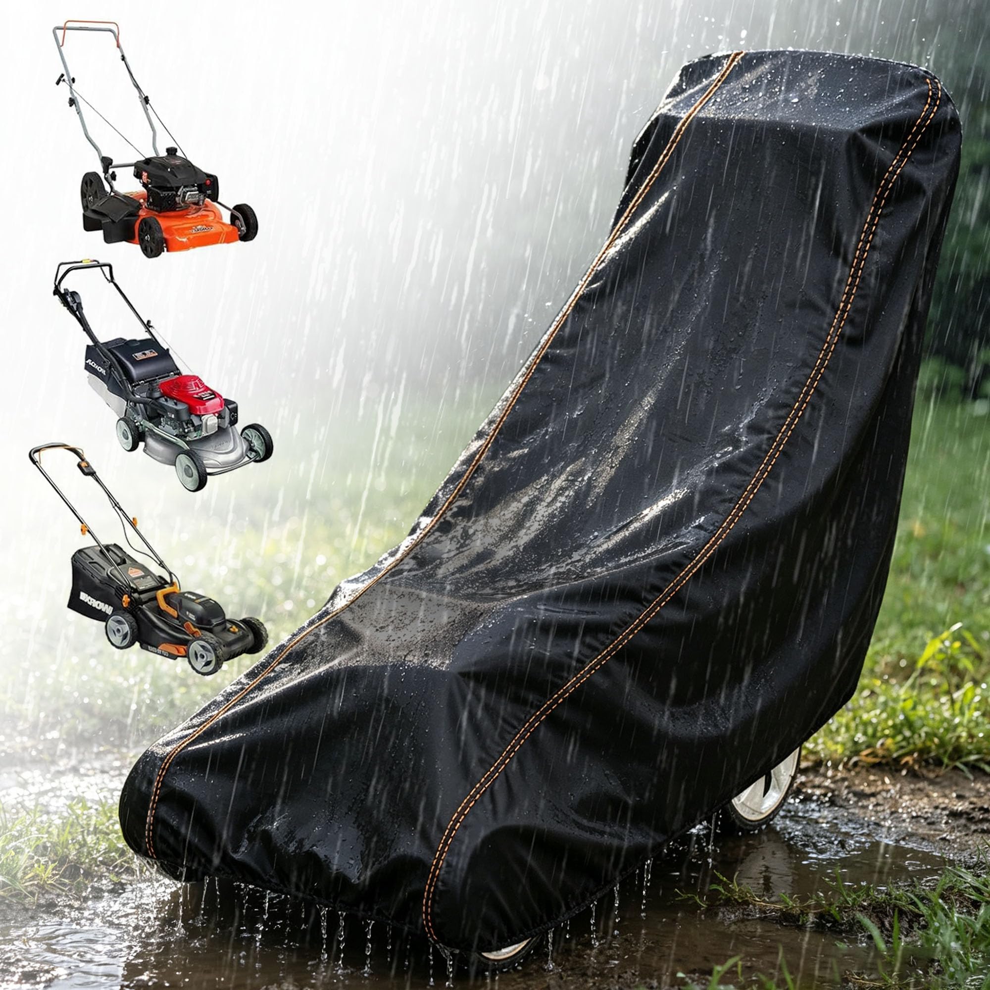 Chikia Cubierta para cortacésped de empuje 420D, resistente, compatible con Cub Cadet, Troy-Bilt, Husqvarna, Greenworks, EGO, Craftsman, Honda, resistente al viento, cubierta para exteriores con