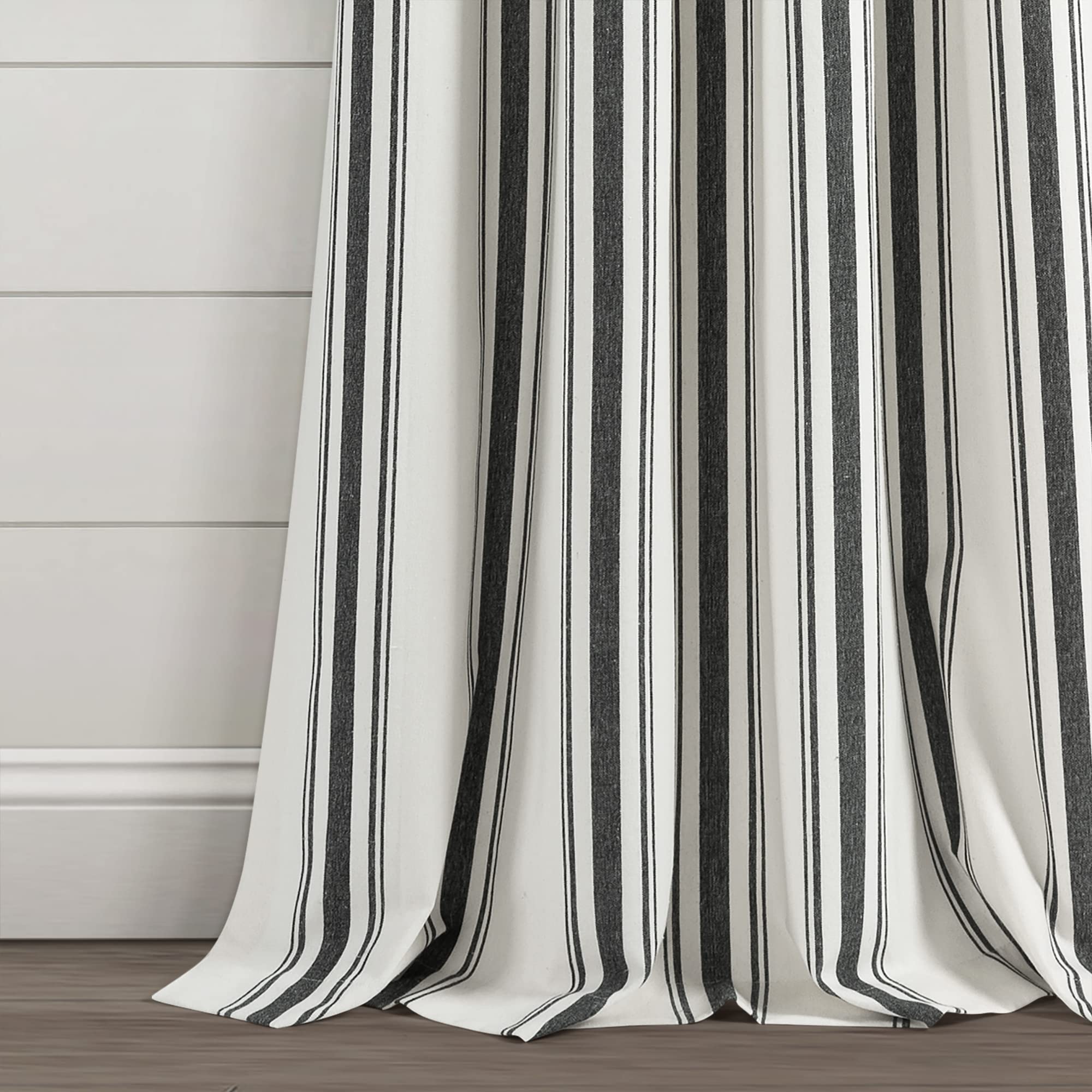 Lush Decor Farmhouse Stripe Yarn Dyed Eco-Friendly Recycled Cotton Window Curtain Panel Pair, 95" L x 42" W, Black - Image 4
