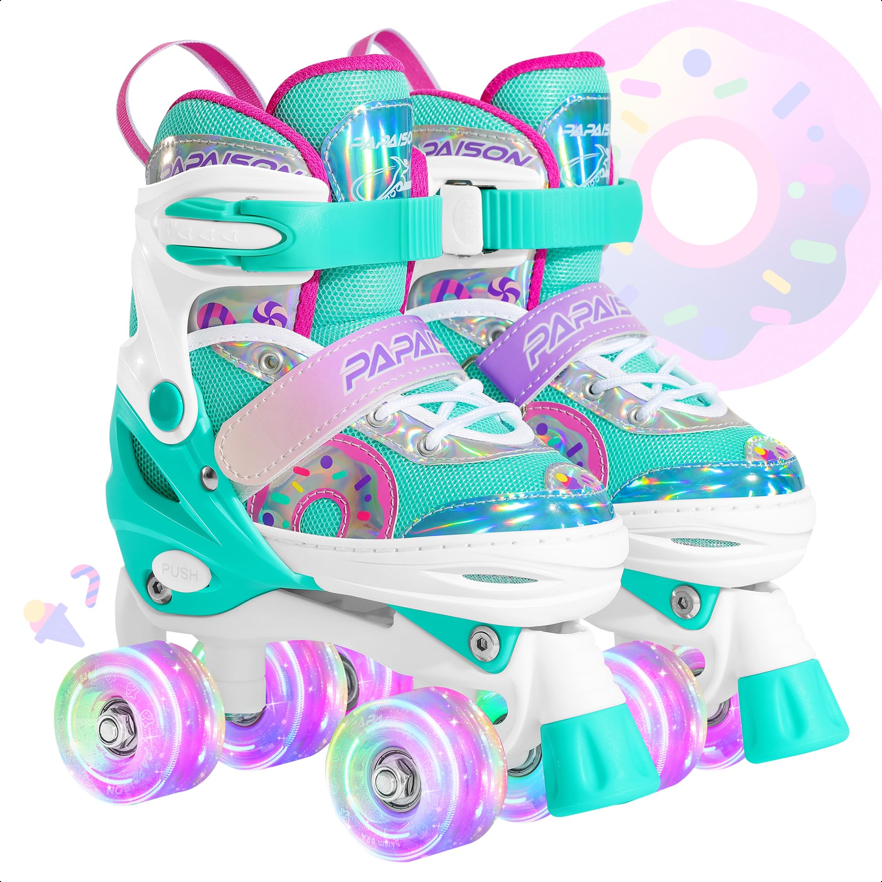 PAPAISON Adjustable Roller Skates for Girls Illuminating Wheels, Kids Toddler Rollerskates Ages 4-6 5-8 8-12