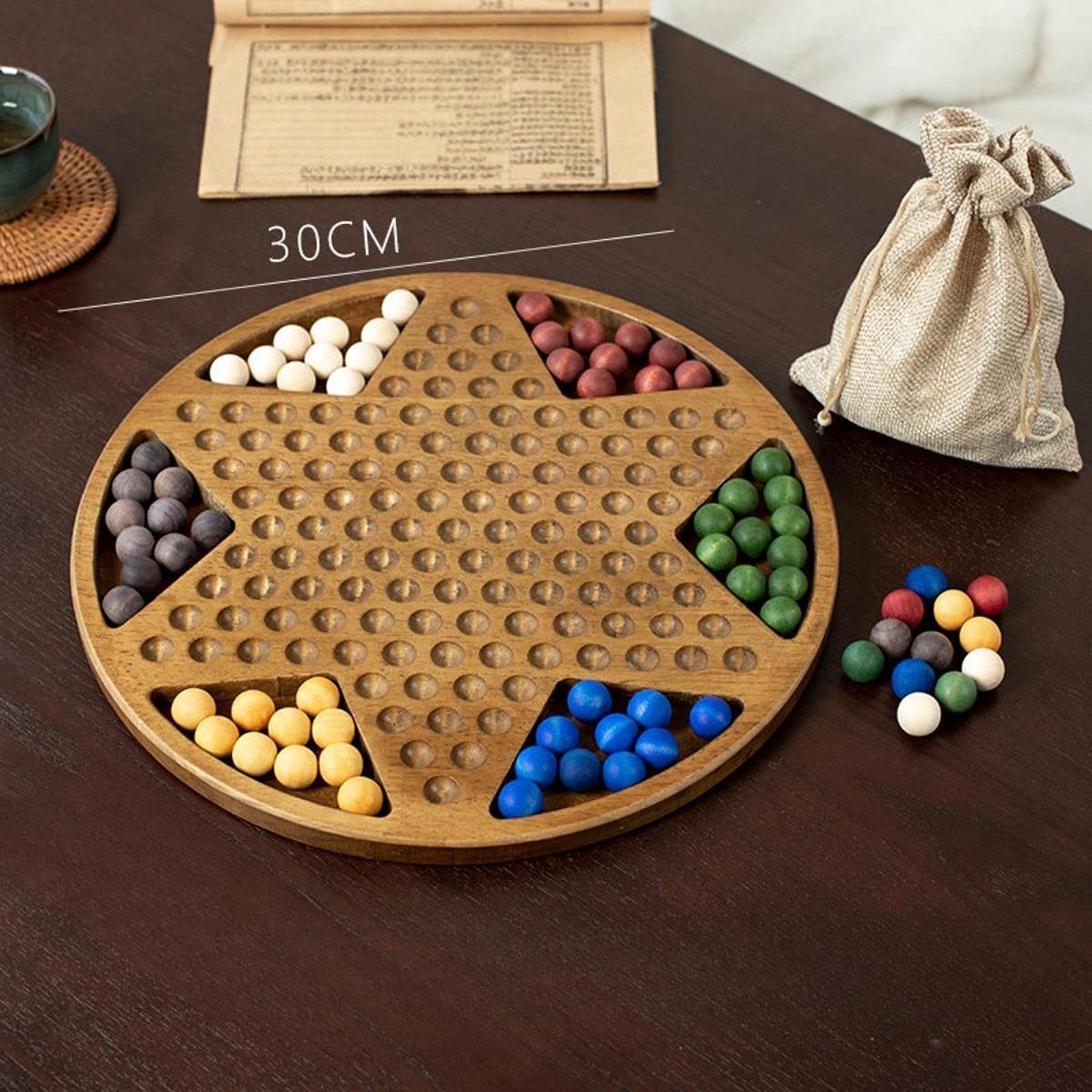 Damas Chinas Juego de Mesa de Estrategia Tradicional Incluye de Vidrio Tablero de Madera con Bolsa Adecuado para Interacción Familiar Y, Cuentas de Madera