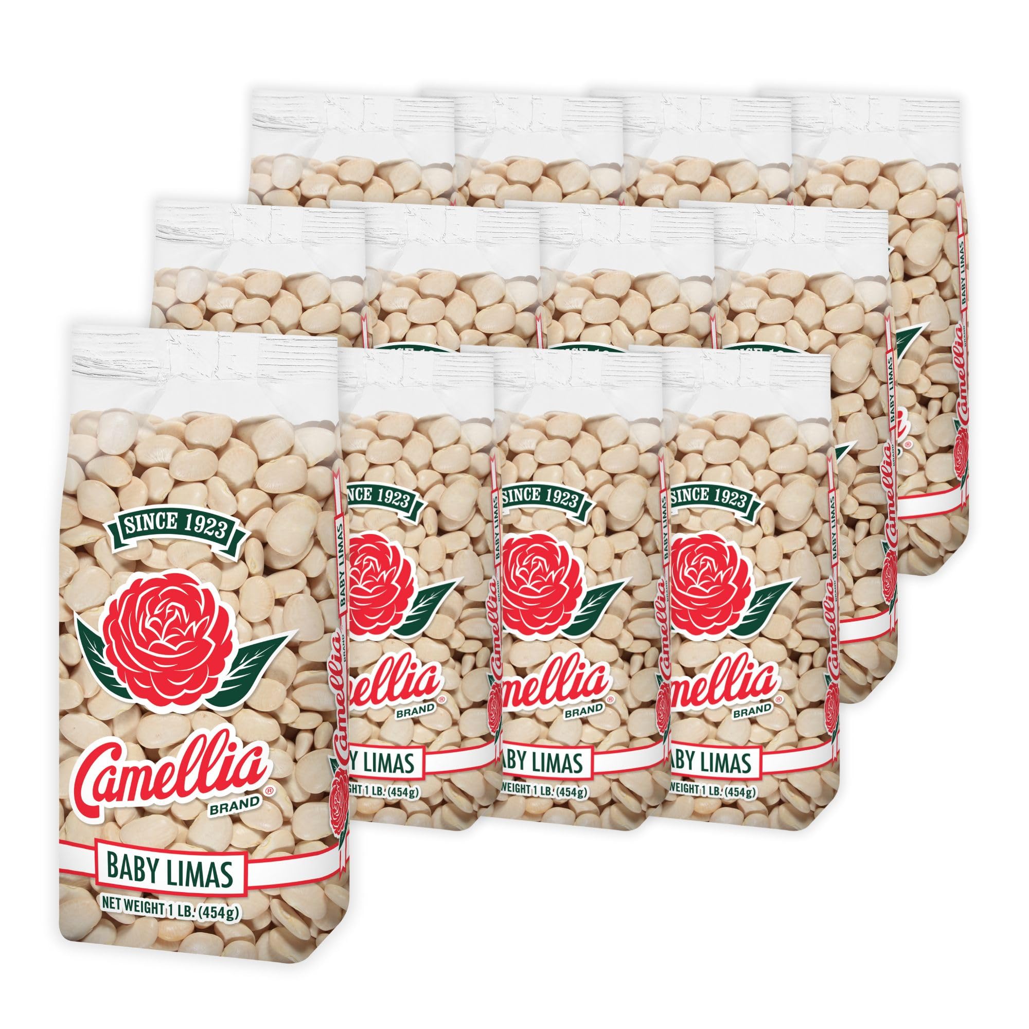 Camellia Brand Dried Baby Lima Beans – Premium Small White Butter Beans for Southern Cooking, Succotash, Soups, Stews, and Healthy Vegetarian Meals – Non-GMO, Gluten-Free, High Protein 1 Pound (Pack of 12)