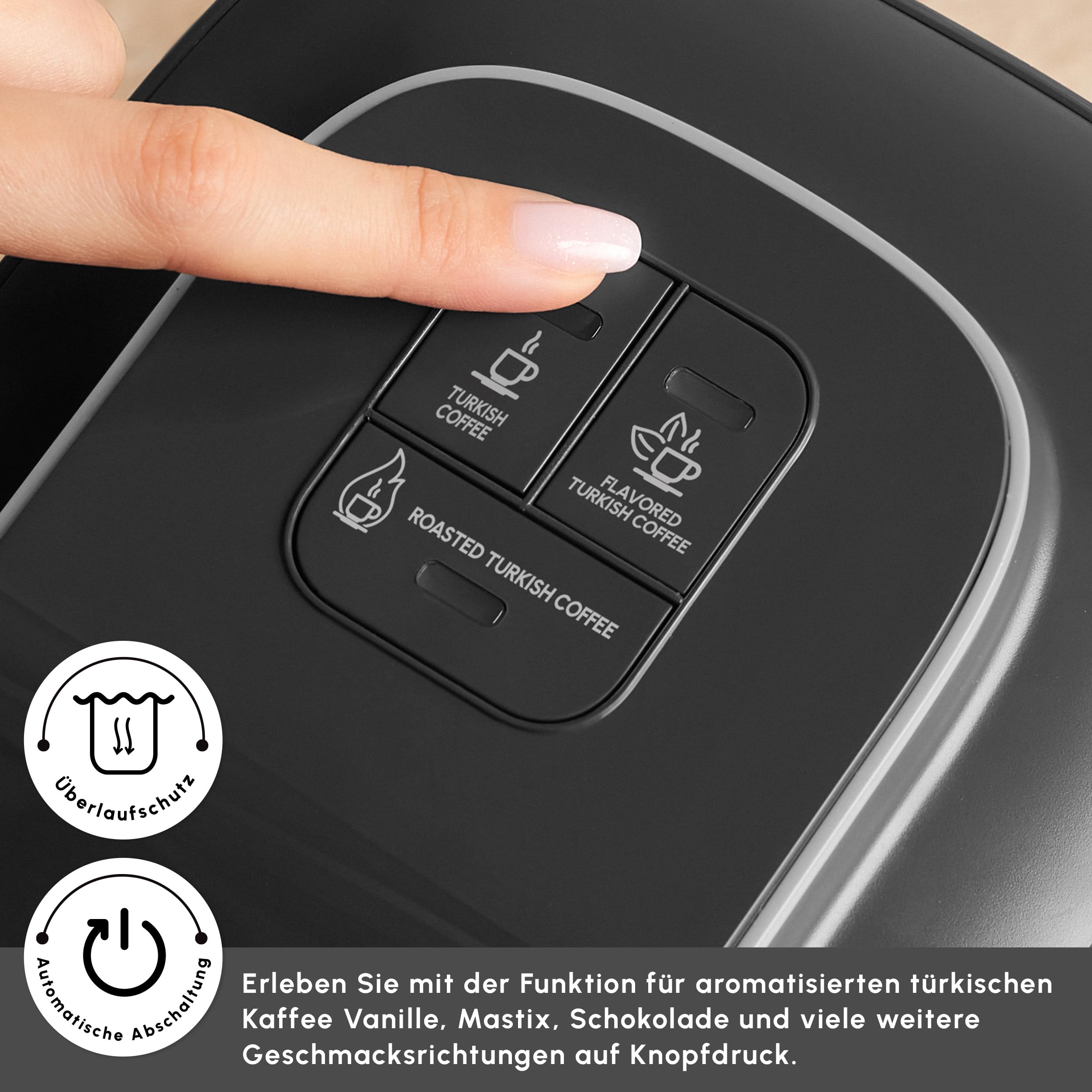 KARACA Hatır Neo Macchina da caffè turca Silver - Caffettiera elettrica per moka con 3 livelli di potenza, 300 ml, capacità 5 tazze, 735 W, spegnimento automatico e protezione dal surriscaldamento