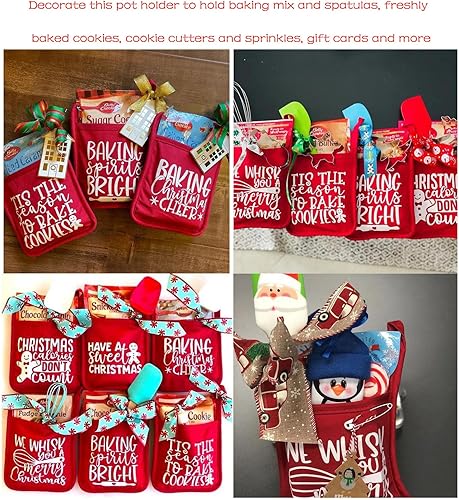 Miniatura 2 de Kit de hornear para ollas de Navidad, soportes para ollas de Navidad con bolsillos, adornos de guantes de horno de Navidad, paquete de galletas para