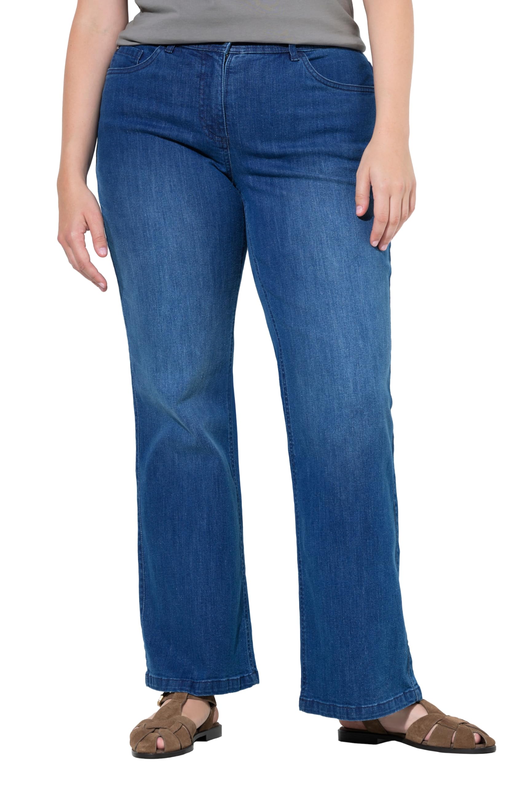 Ulla Popken Damen große Größen Übergrößen Plus Size Jeans Mary, weites Bein, Elastikbund, Biobaumwolle 846994
