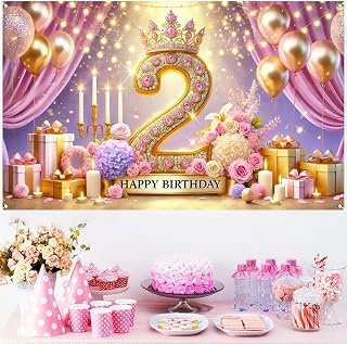 HOMETITUTE 2nd Pink Gold Polyester Birthday Banner 71x43 Inch Decor