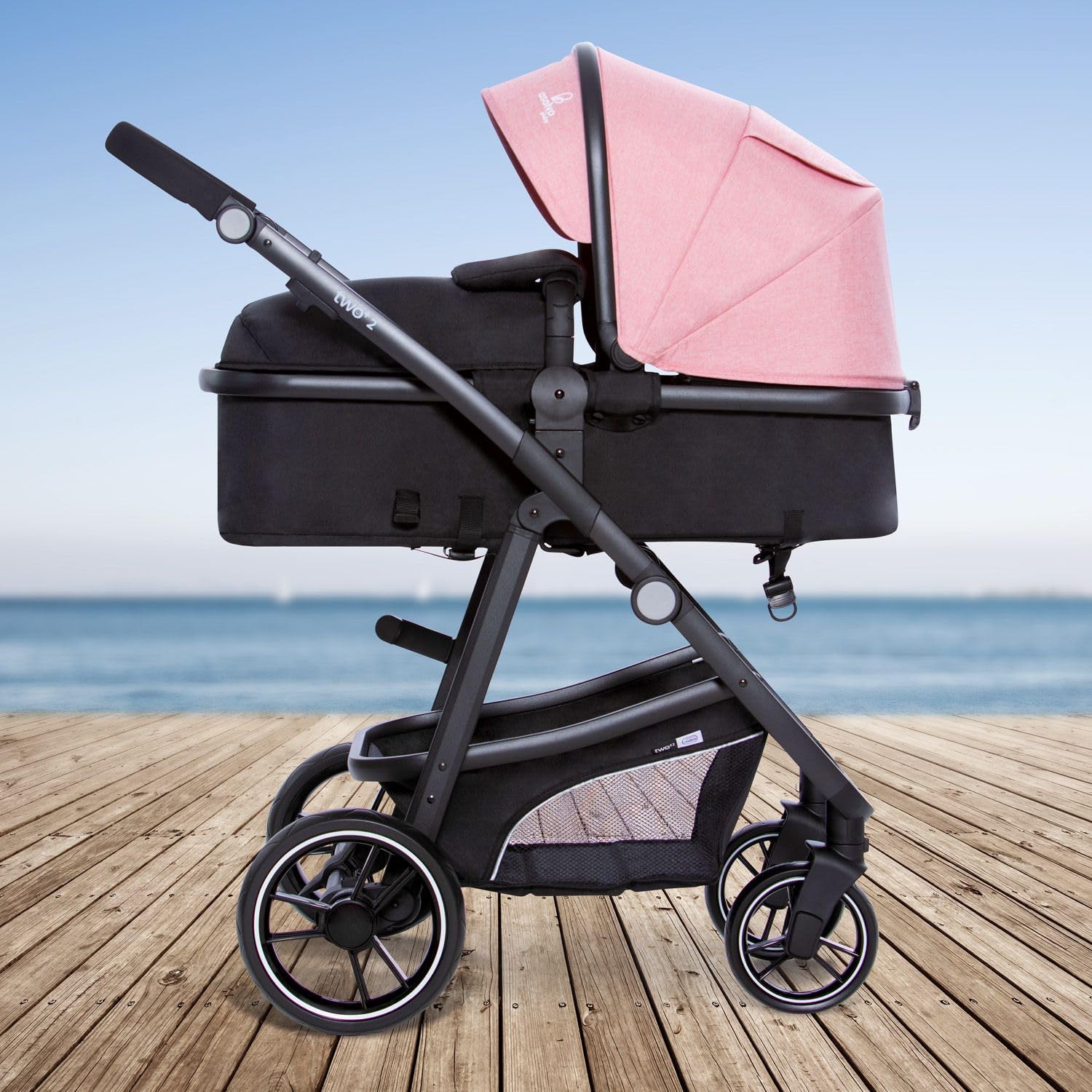 Trío Convertible TWO+ 2-3 en 1: Silla de Paseo, Capazo y Silla de Auto I-Size, Reclinable y Compacto, hasta 23 kg - Rosa Asalvo