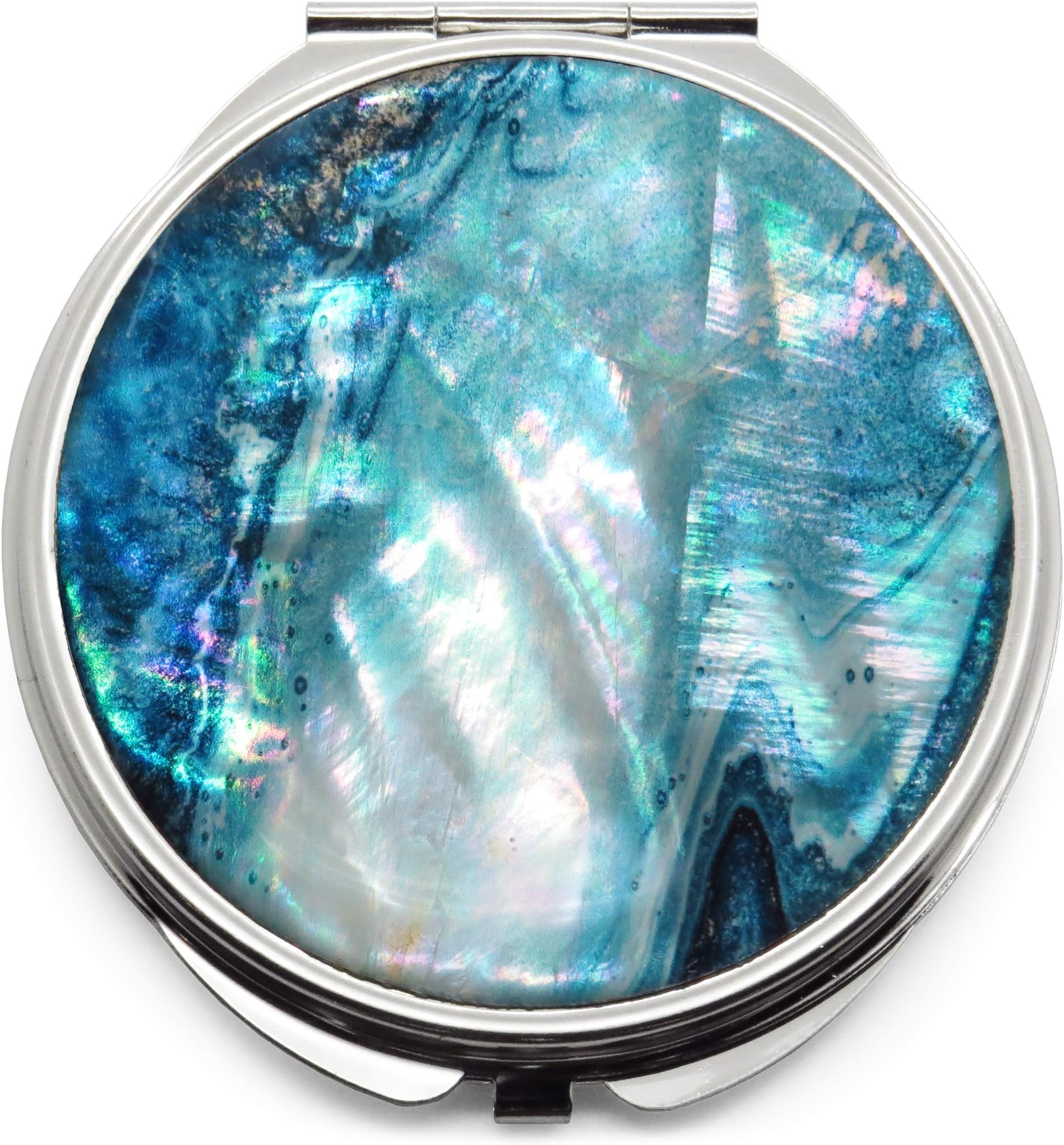 MADDesign Mother of Pearl Compact Purse Mirror Double Sided Folding Magnify Turquoise Marble