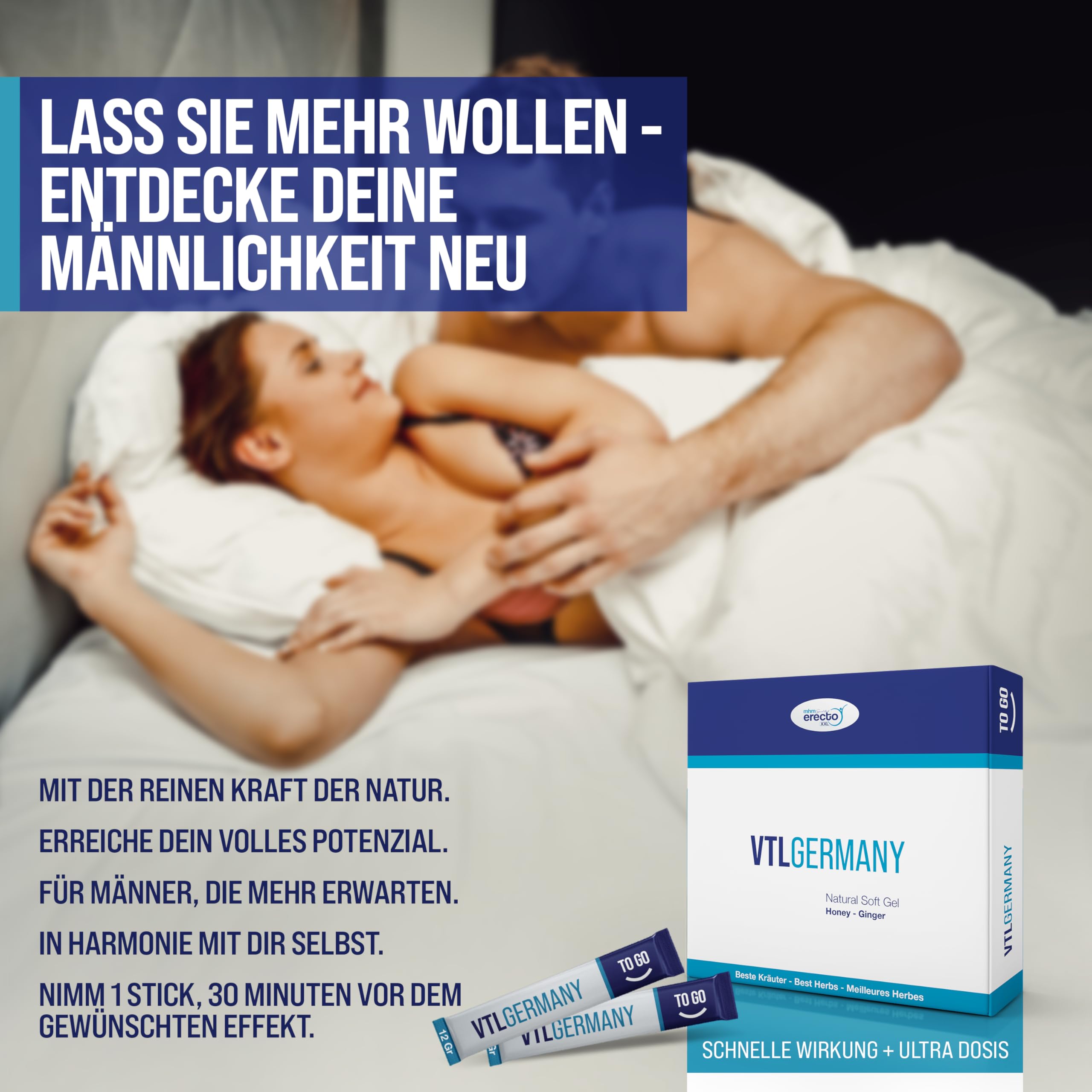VTL Germany 12x12g Stick, Extra Stark für aktive Männer, HOCHDOSIERT Maca und Tribulus Herbal Gel Supplement