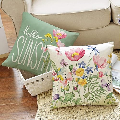 Miniatura 4 de WOKANI Juego de 4 fundas decorativas de primavera para exteriores, 18 x 18 pulgadas, diseño de flores de jardín, patio, decoración del hogar, sofá,
