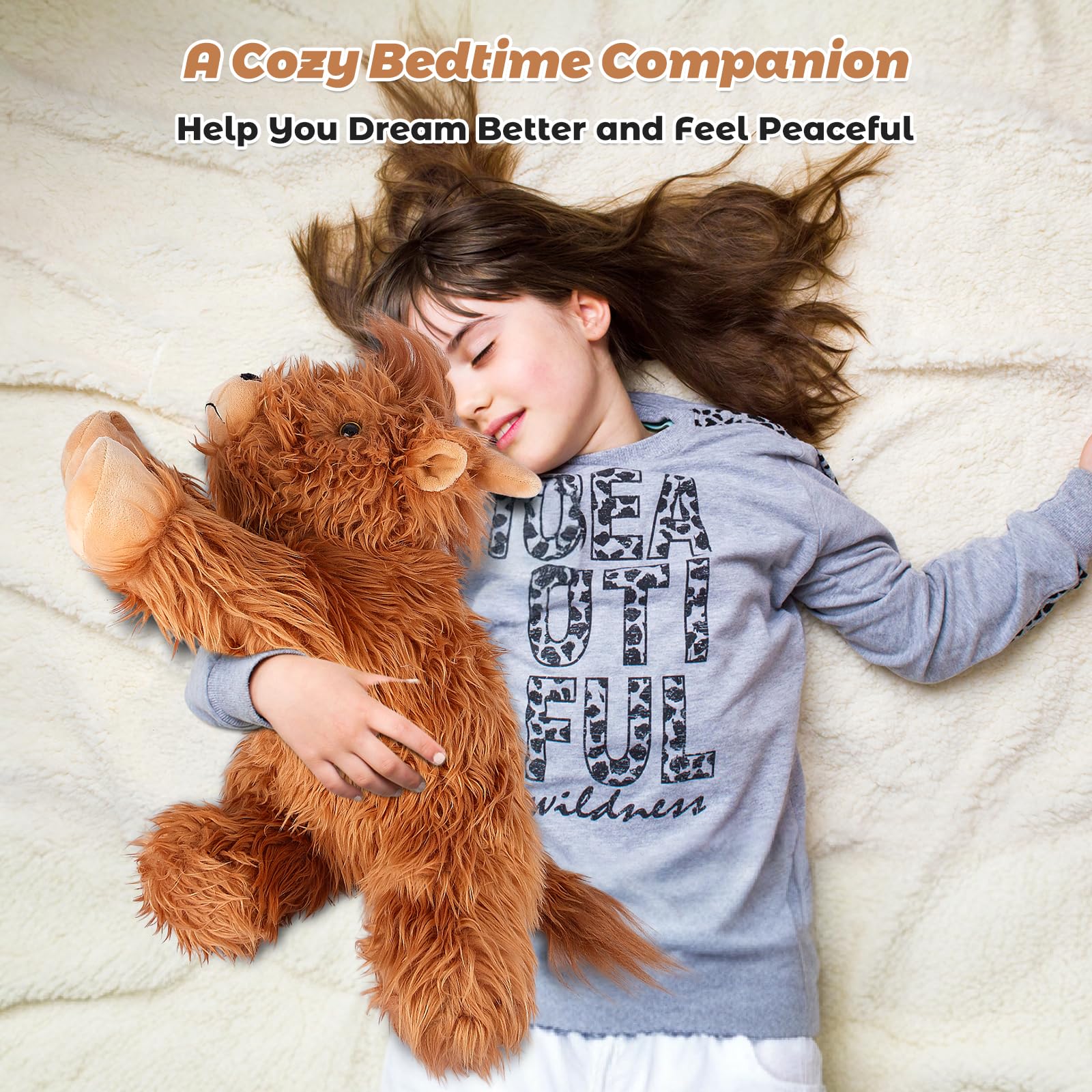 Bobbie & Laxi 22" & 4.5 lbs Highland Cow Weighted Stuffed Animal for Anxiety Cuddly & Soft Kids' Plush Toy Pillows for Companion Large Plushies with Removable Ceramsite Bag - Image 4