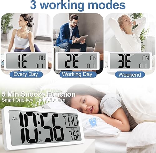 Miniatura 6 de Atomic - Reloj de pared digital de 14.2 pulgadas, funciona con pilas, reloj despertador digital con fecha y temperatura, reloj de pared digital