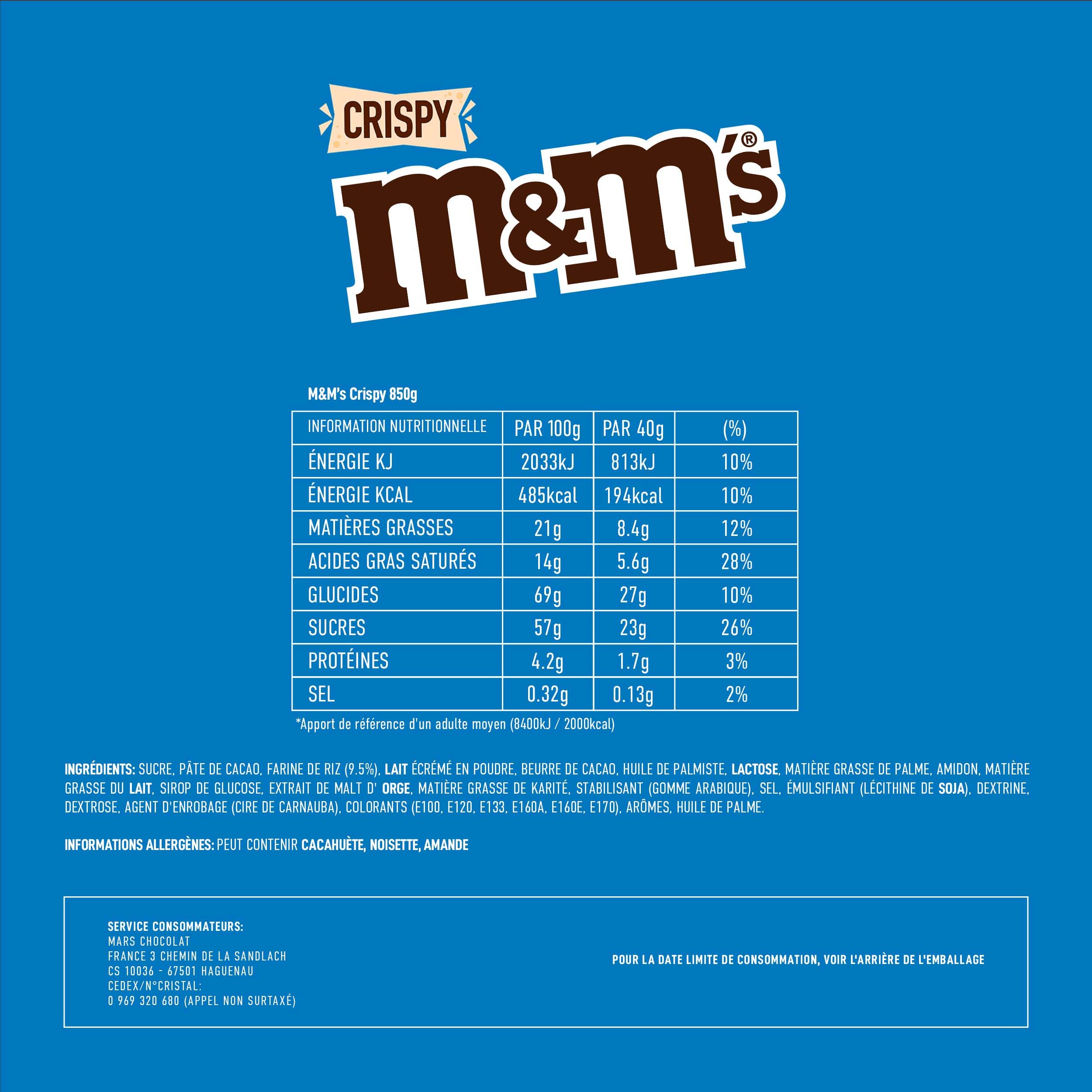 M&M'S Crispy Schokolade Großpackung | American Football Snacks | Schokolinsen mit Knusperkern | 850g (Packung mit 3)
