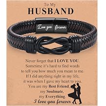 Gifts for Men Son Grandson Husband Bonus Son - Braided Leather Bracelets Engraved with Love You Forever, Birthday Valentines Fathers Day Graduation Christmas Gifts for Men Boys