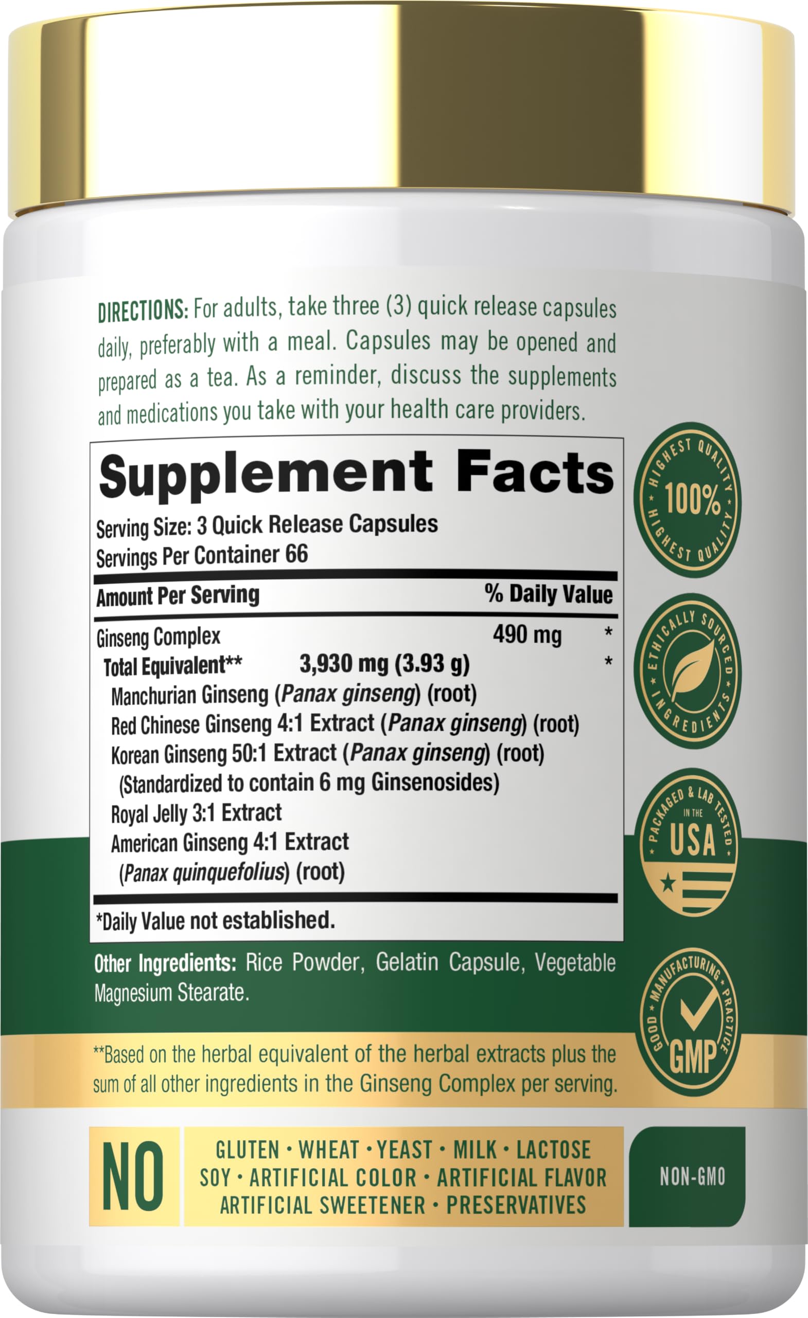 Carlyle Ginseng Complex Capsules | 200 Count — Amazon image 2