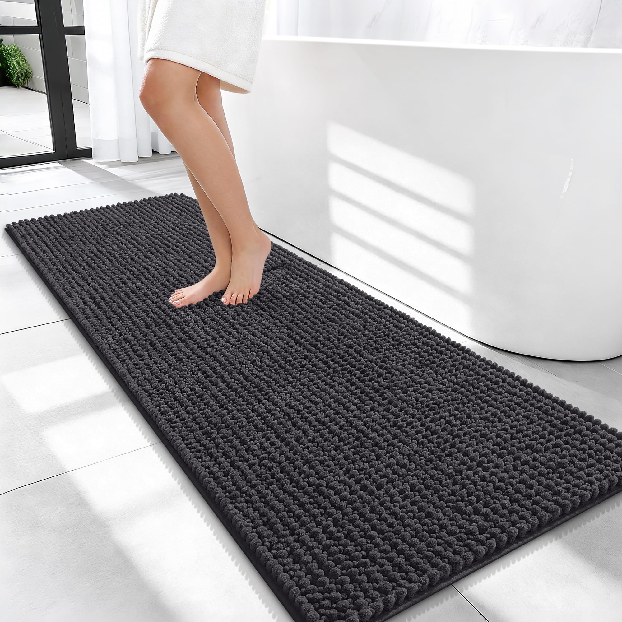 OLANLY Thick Chenille Bathroom Runner Rugs Mats 47x20, Dark Grey