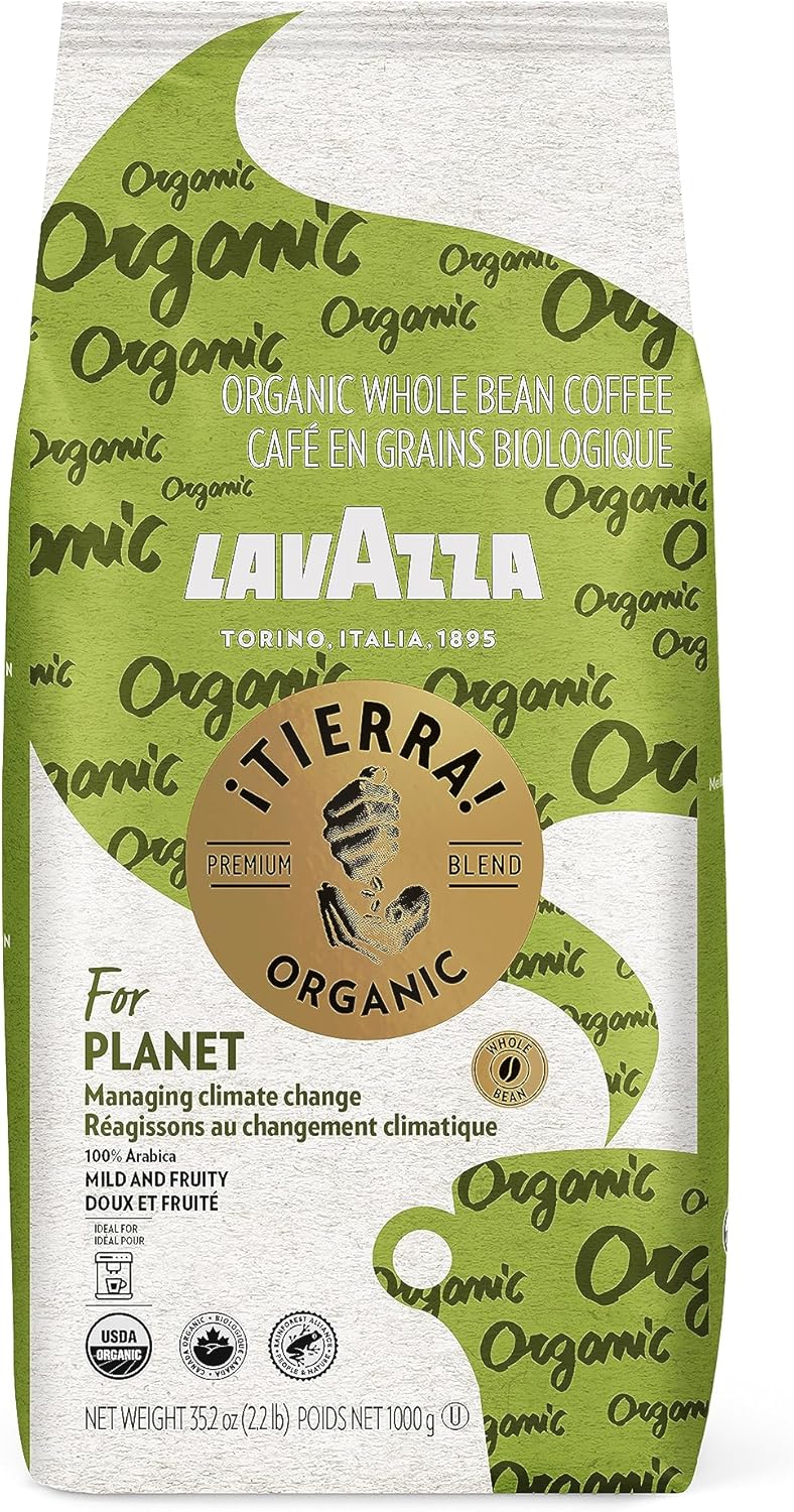 Lavazza Organic Tierra Whole Bean Coffee Blend Light Roast, Premium Arabica Beans 1KG Bag