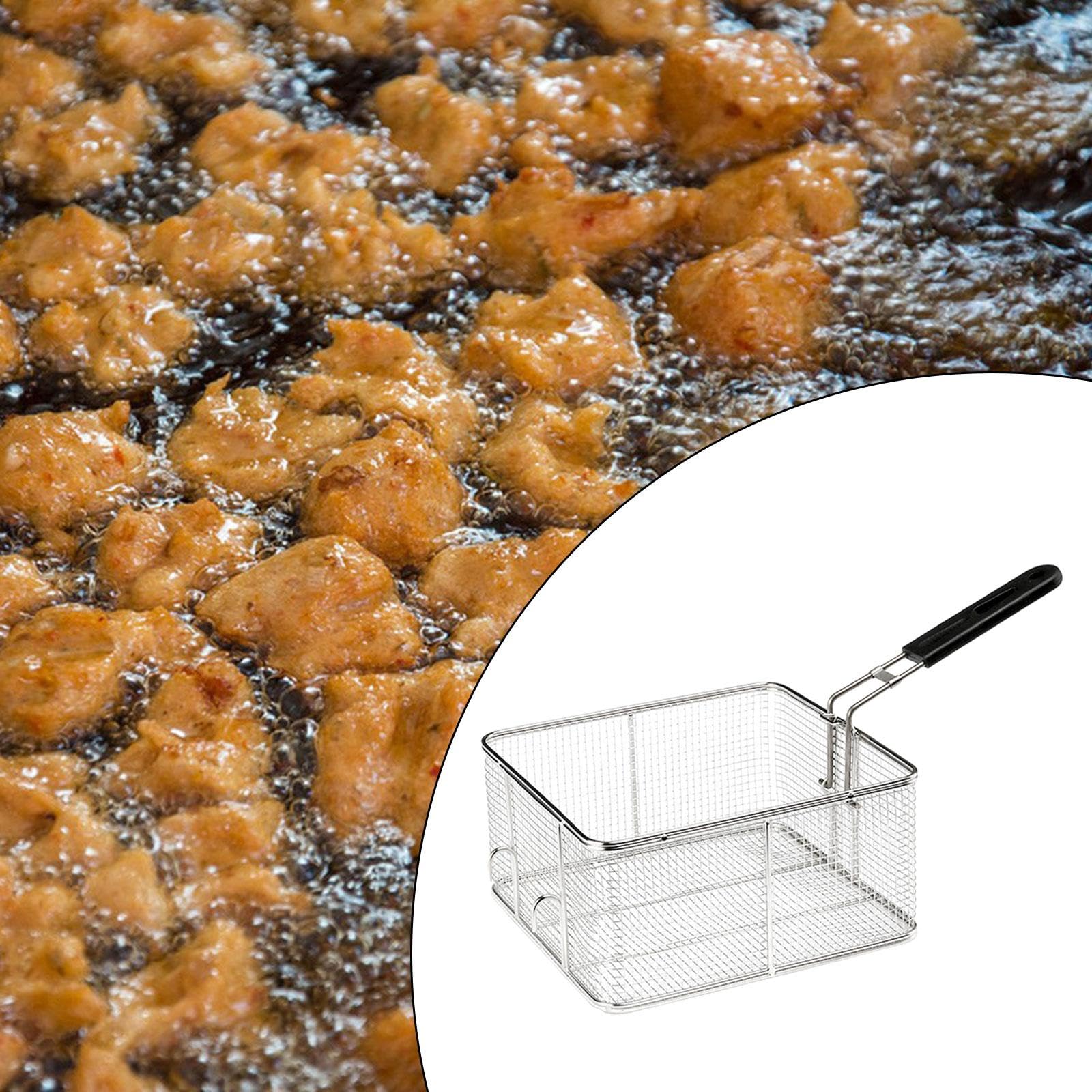 Küchensieb Edelstahl, poliertes Metall feinmaschig Frittierkorb mit verstärktem Griff, Frittierkorb, Siebsieb Frittierkorb zum Frittieren, Kochen, Grillen, Stil E