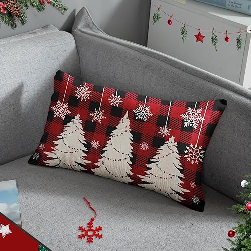 Miniatura 5 de Funda de almohada decorativa para decoración del hogar, diseño de árbol de búfalo de Navidad, muñeco de nieve, funda de almohada decorativa de 12 x