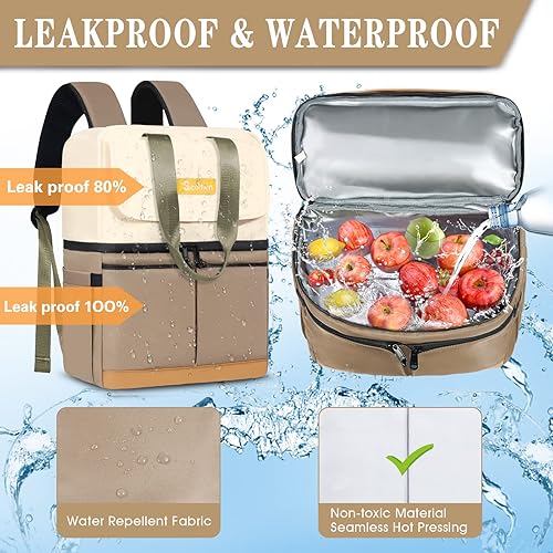 Miniatura 3 de Scothen Mochila enfriadora con doble piso y 12 paquetes de hielo, mantiene 36 latas frías hasta 24 horas, mochila térmica aislada impermeable y a