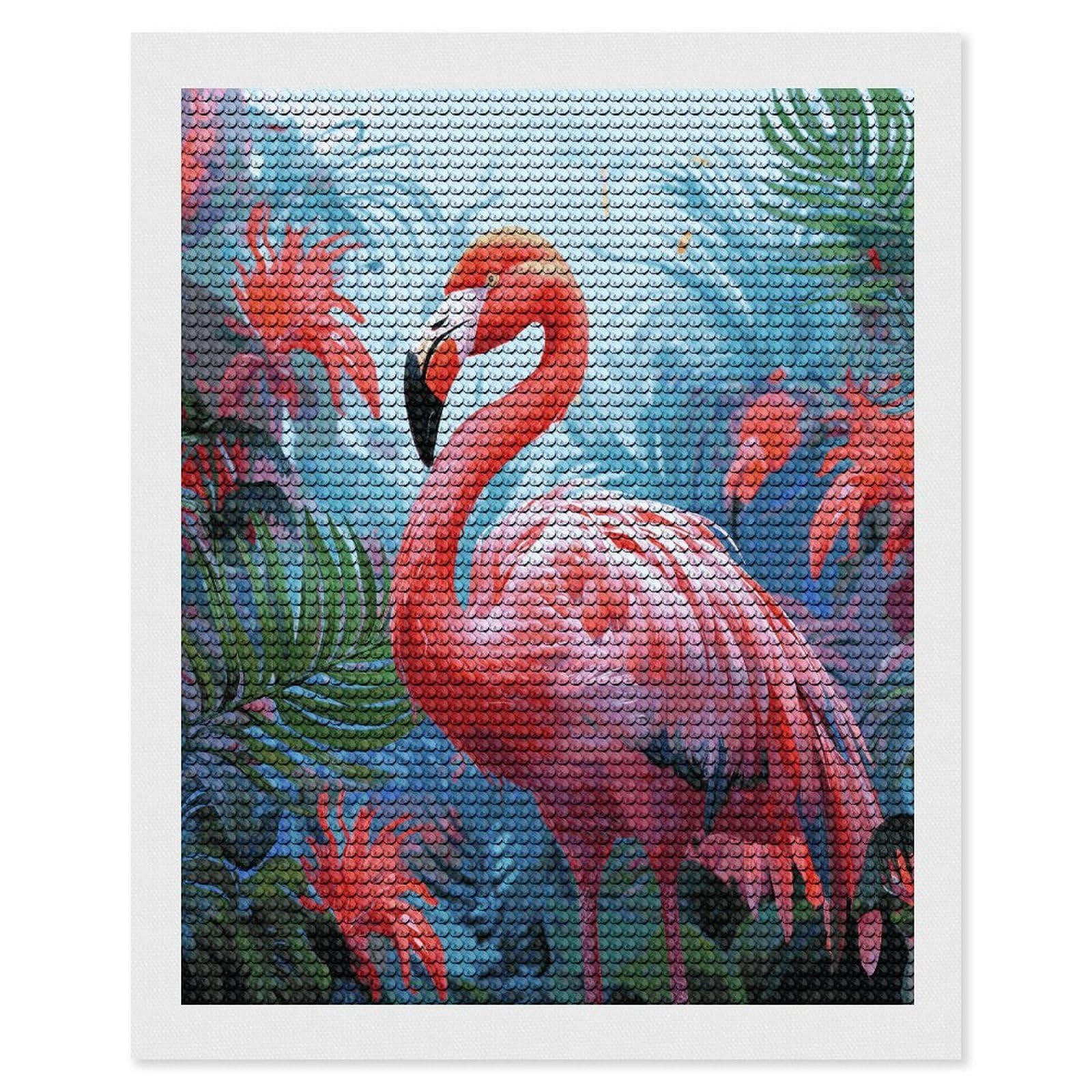 FekiLoot Painted Flamingo Paint by Numbers Kit for Adults Beginner DIY Diamond Dots Paintings Round Full Drill Diamond Art Kits Picture Diamond Art Painting Kits for Home Decor 16"x20"