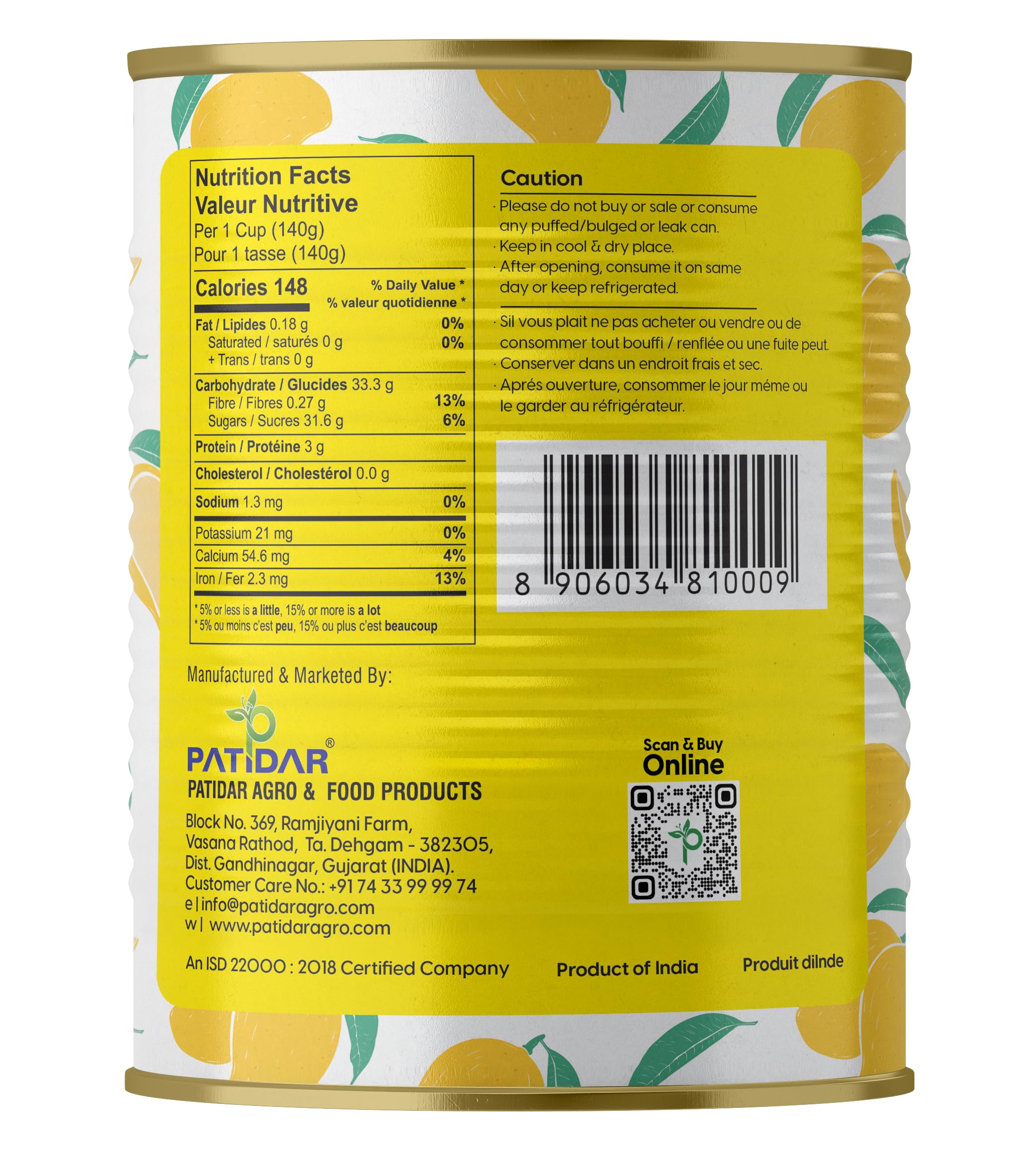 Patidar Pureat Kesar Mango Pulp 850gm Tin | Sweetened Mango Puree for Lassi, Ice Cream, Shrikhand, Aamras and Baking 1