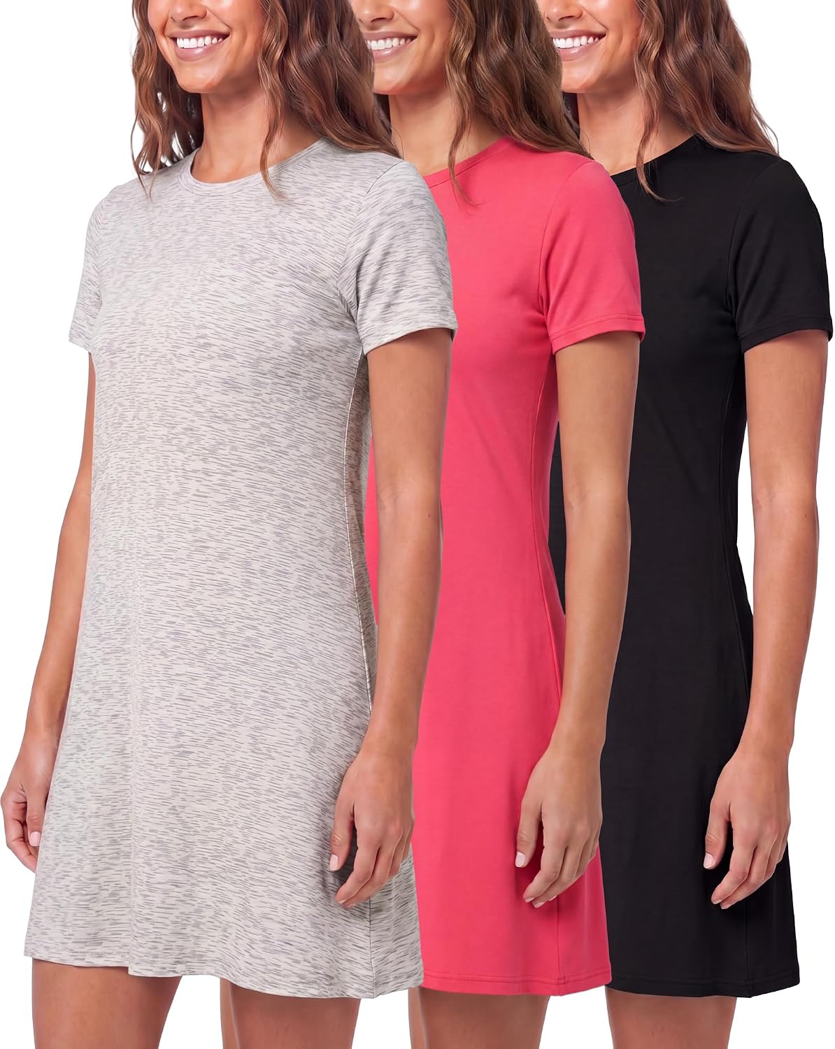 3 Pack Women's T Shirt Dresses Casual Short Sleeve Midi Dress Pockets | Available In Plus Size, Summer, Cute, Vacation, Breathable, Shift, Jersey, Beach, Travel, Work, Swing, Loose, Comfy, Everyday