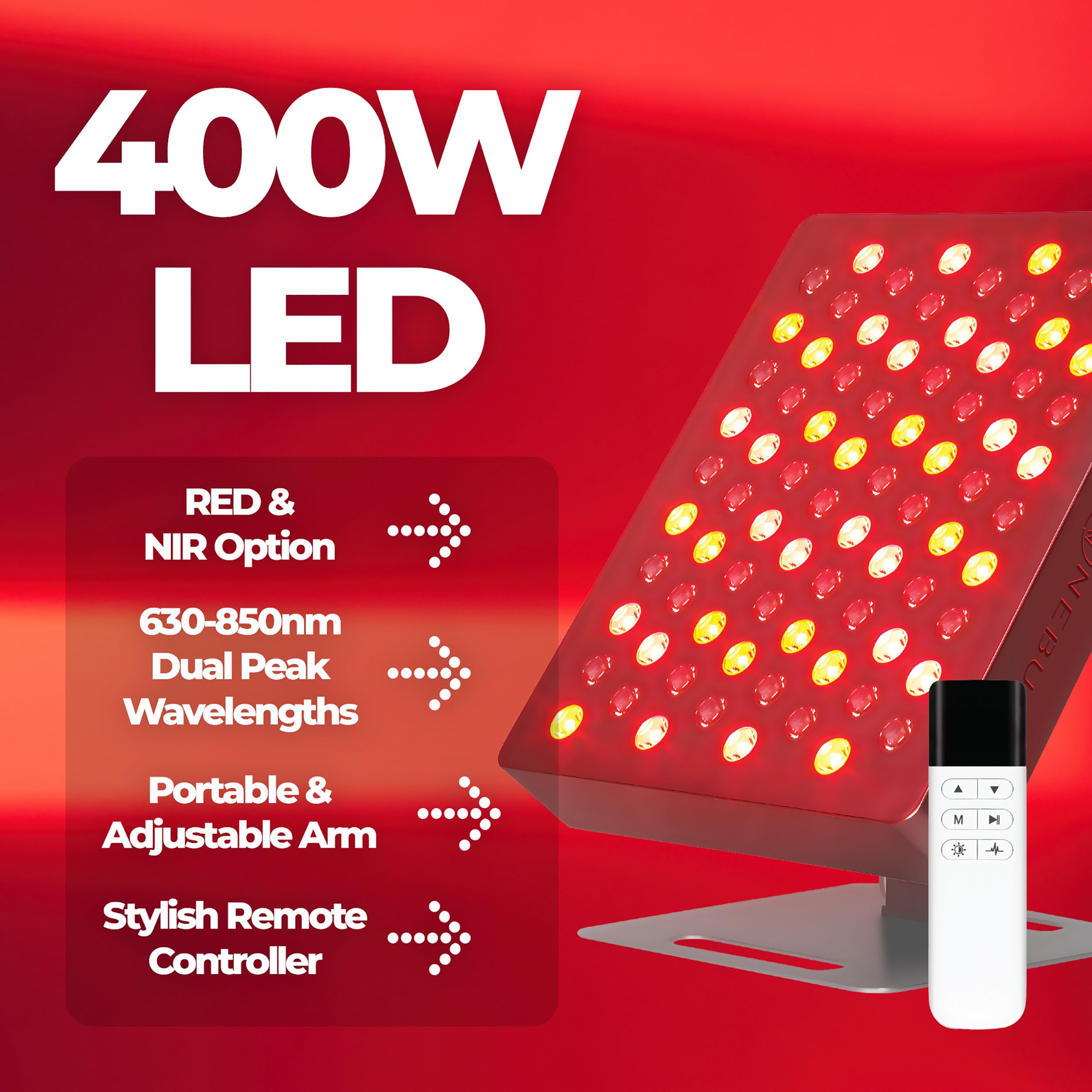 Nebula Dispositivo De Fototerapia 400W En Rojo Platino E Infrarrojo Cercano: Brazo De Escritorio Ajustable, 80 LED De Alta Intensidad Con Doble Pico De Longitud De Onda De 630nm A 850nm