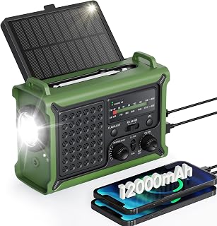 Roxicosly Emergency Weather Radio: 12000mAh Battery, Large Solar Panel, Fast Hand Crank, NOAA Alerts, SOS Alarm, Phone Charger