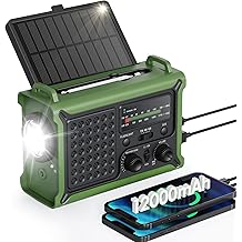 Emergency Weather Radio with Large Solar Panel, Efficient Hand Crank &amp; Real 12000mAh Battery | AM/FM/NOAA Bands, LED Flashlight, Reading Lamp, SOS Alarm &amp; Phone Charger for Camping &amp; Emergencies